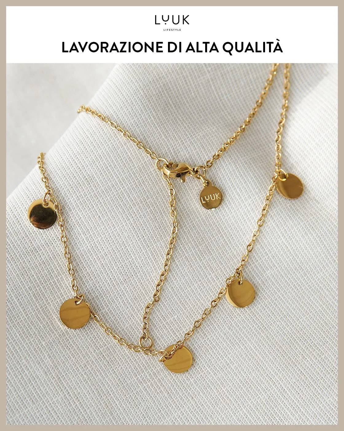 LUUK LIFESTYLE Set di 5 Collane in Acciaio Inossidabile, 50cm, Oro - immagine 2