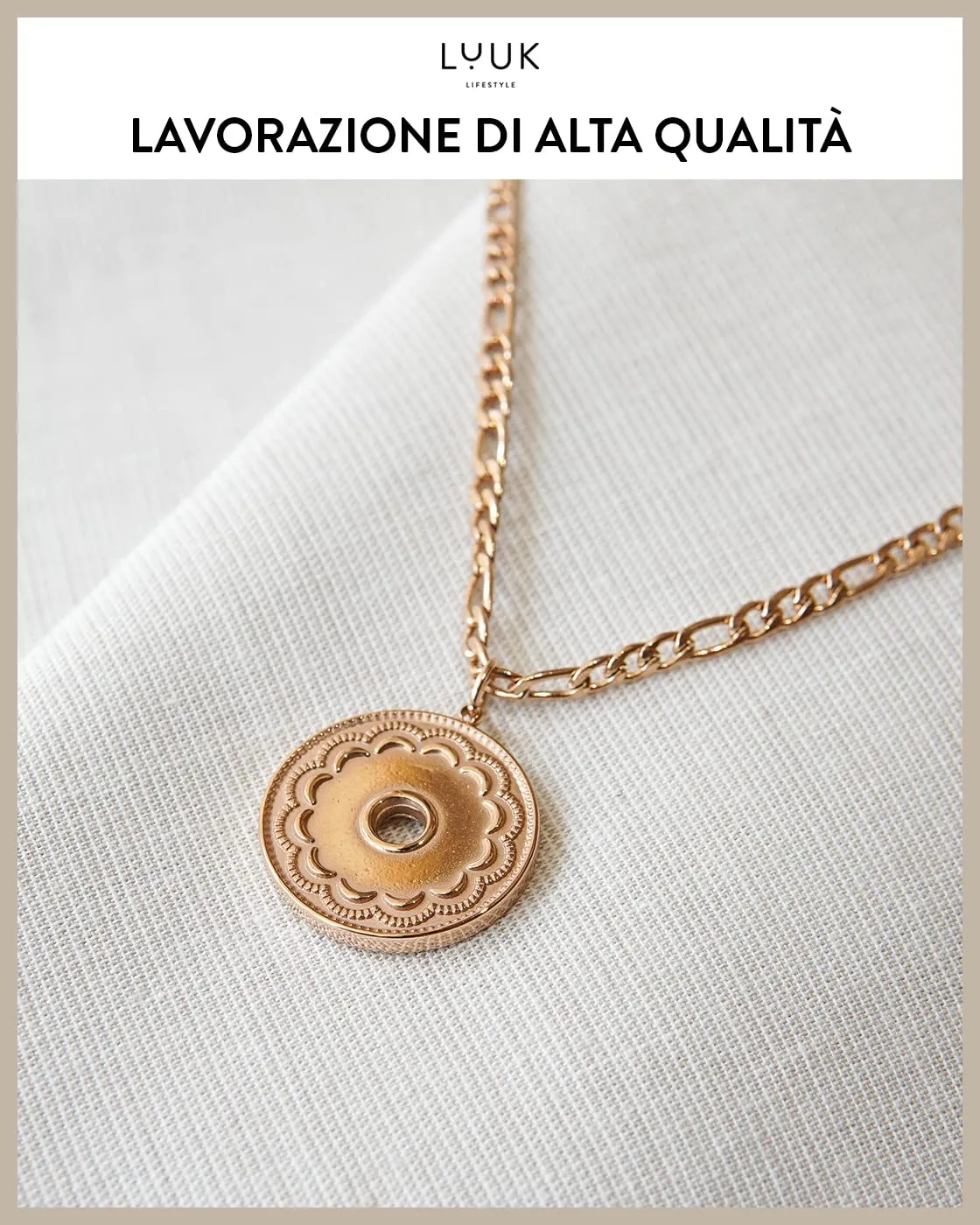LUUK LIFESTYLE Set Collana e Bracciale in Acciaio Inossidabile con Ciondolo a Cerchio, Rosa - immagine 2