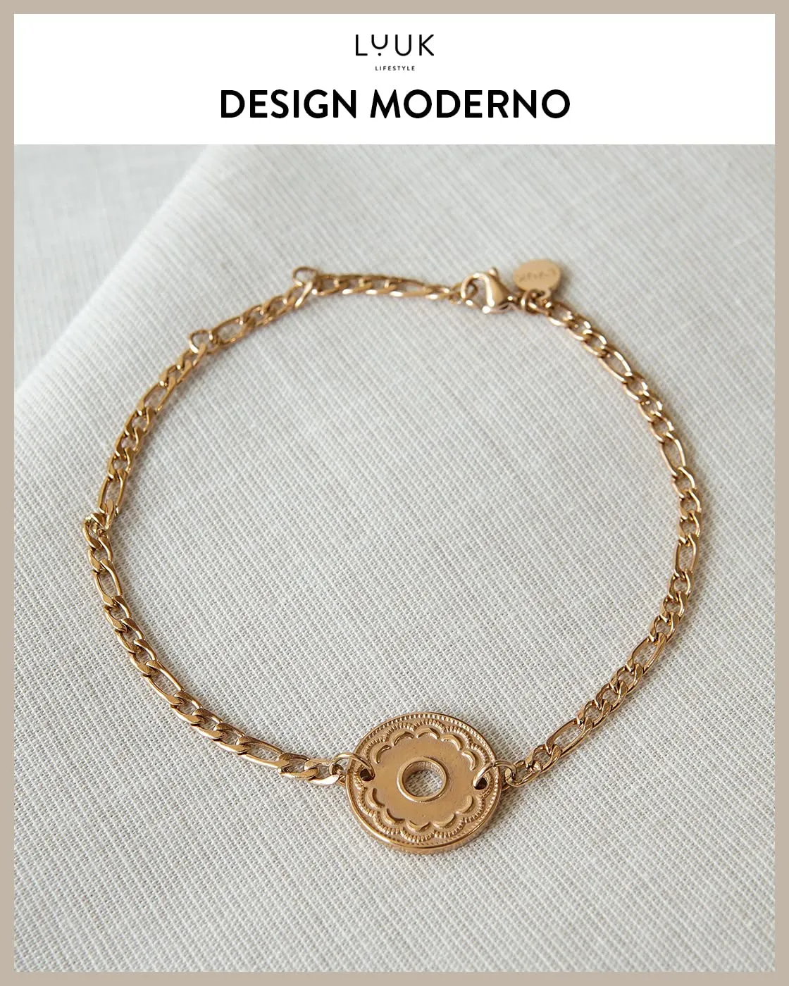LUUK LIFESTYLE Set Collana e Bracciale in Acciaio Inossidabile con Ciondolo a Cerchio, Rosa - immagine 3
