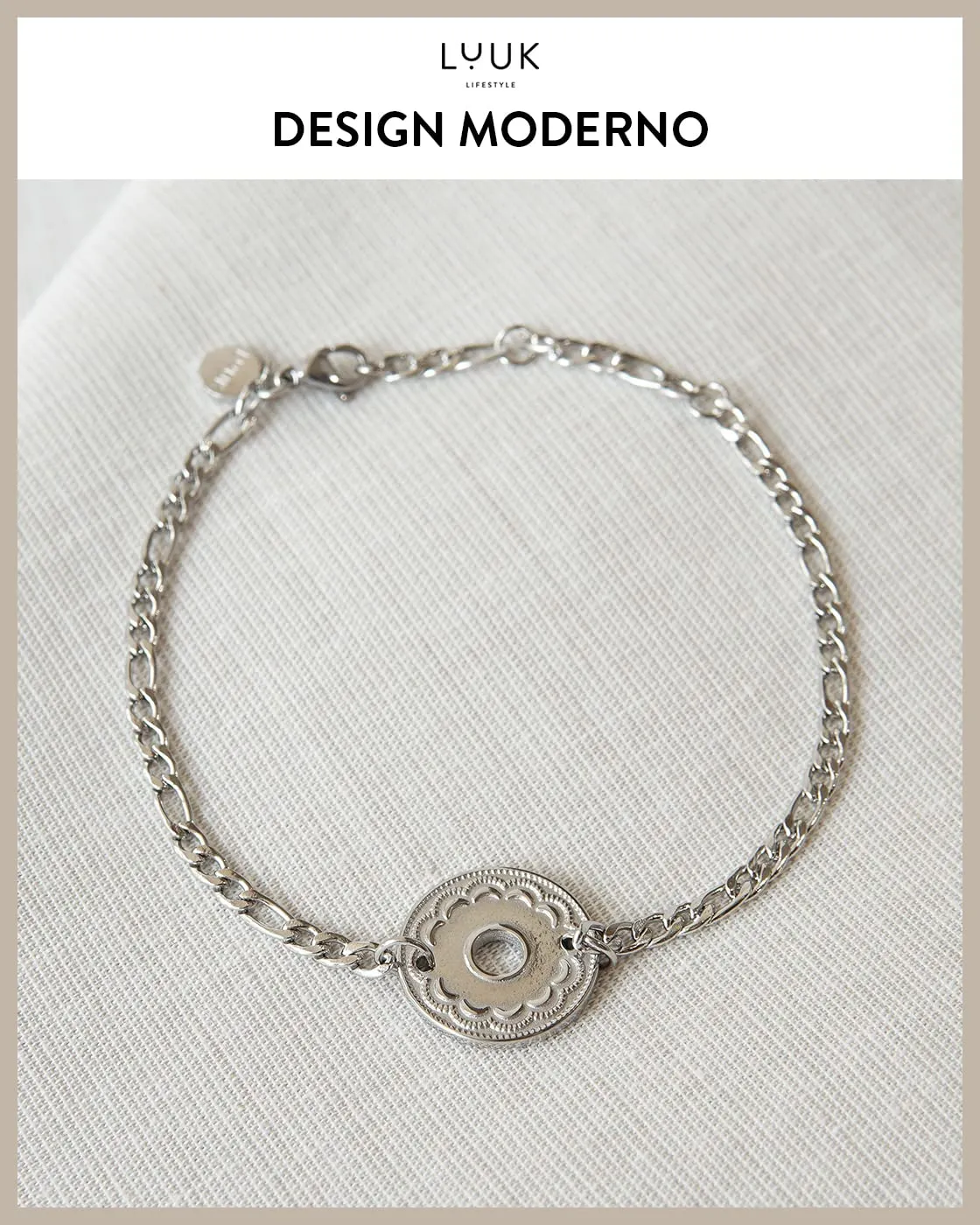 LUUK LIFESTYLE Set di gioielli in acciaio inossidabile, collana e bracciale con ciondolo a forma di cerchio, stile vintage, argento - immagine 3