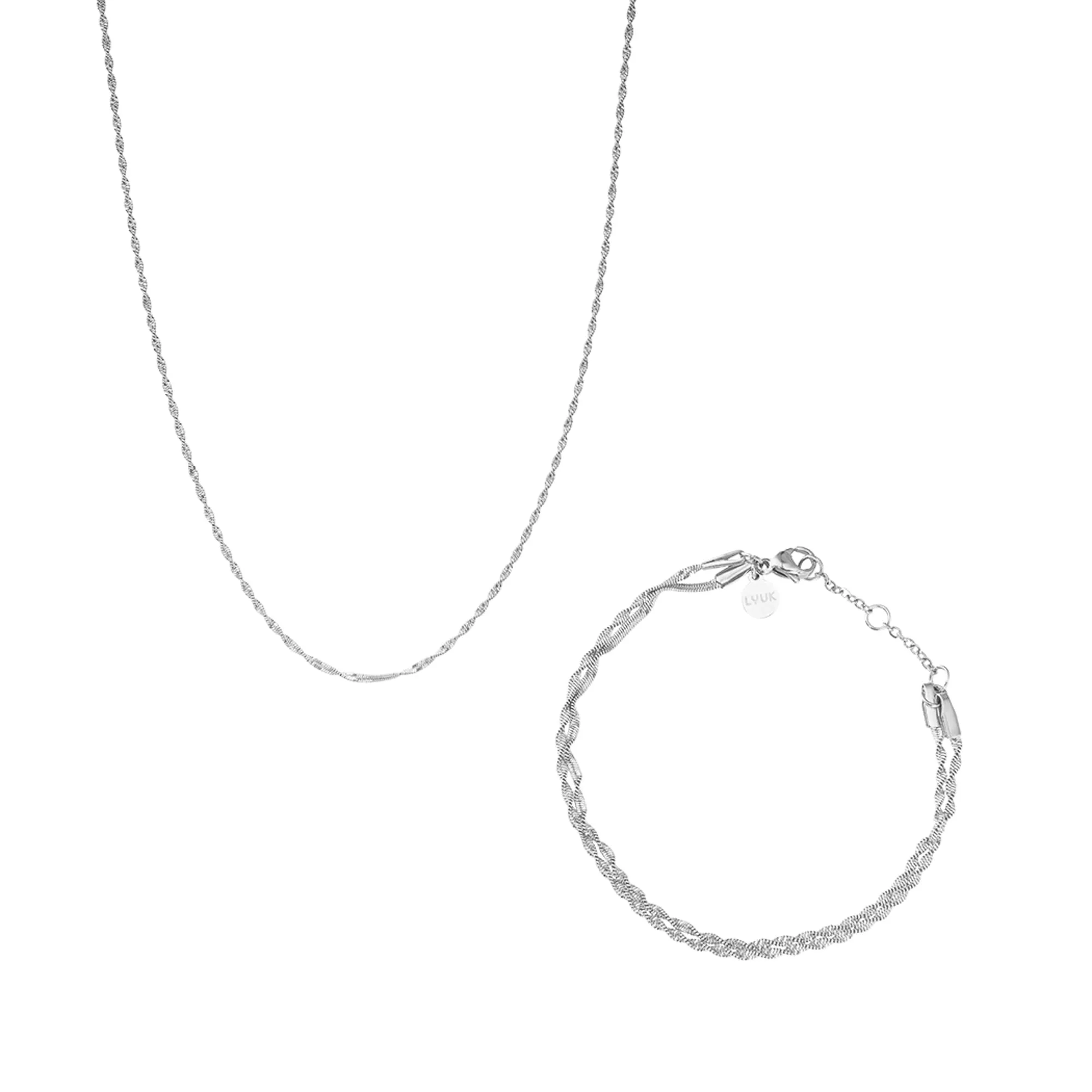 LUUK LIFESTYLE Set di gioielli collana e bracciale catena motivo corda doppia, argento - immagine 1