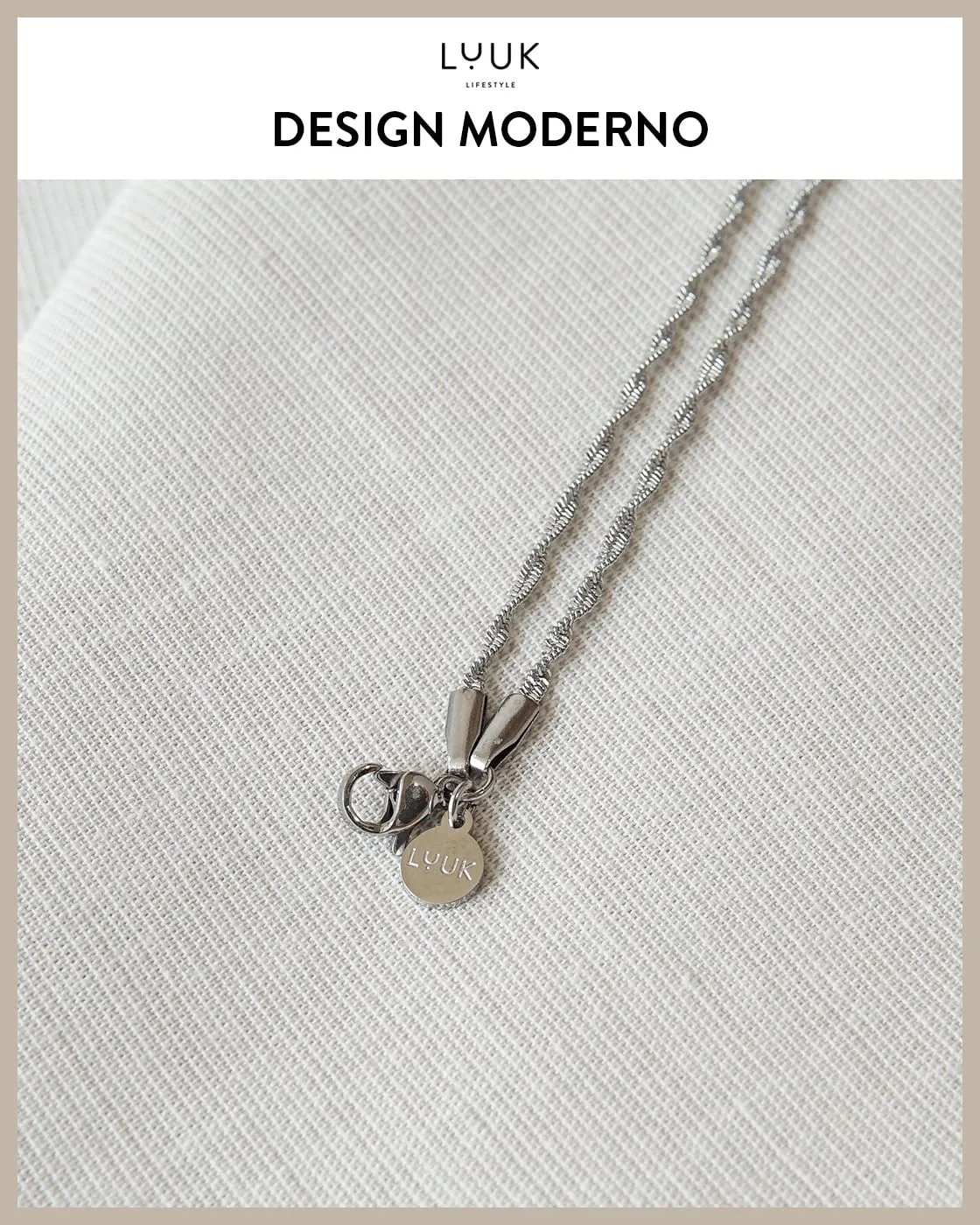 LUUK LIFESTYLE Set di gioielli collana e bracciale catena motivo corda doppia, argento - immagine 3