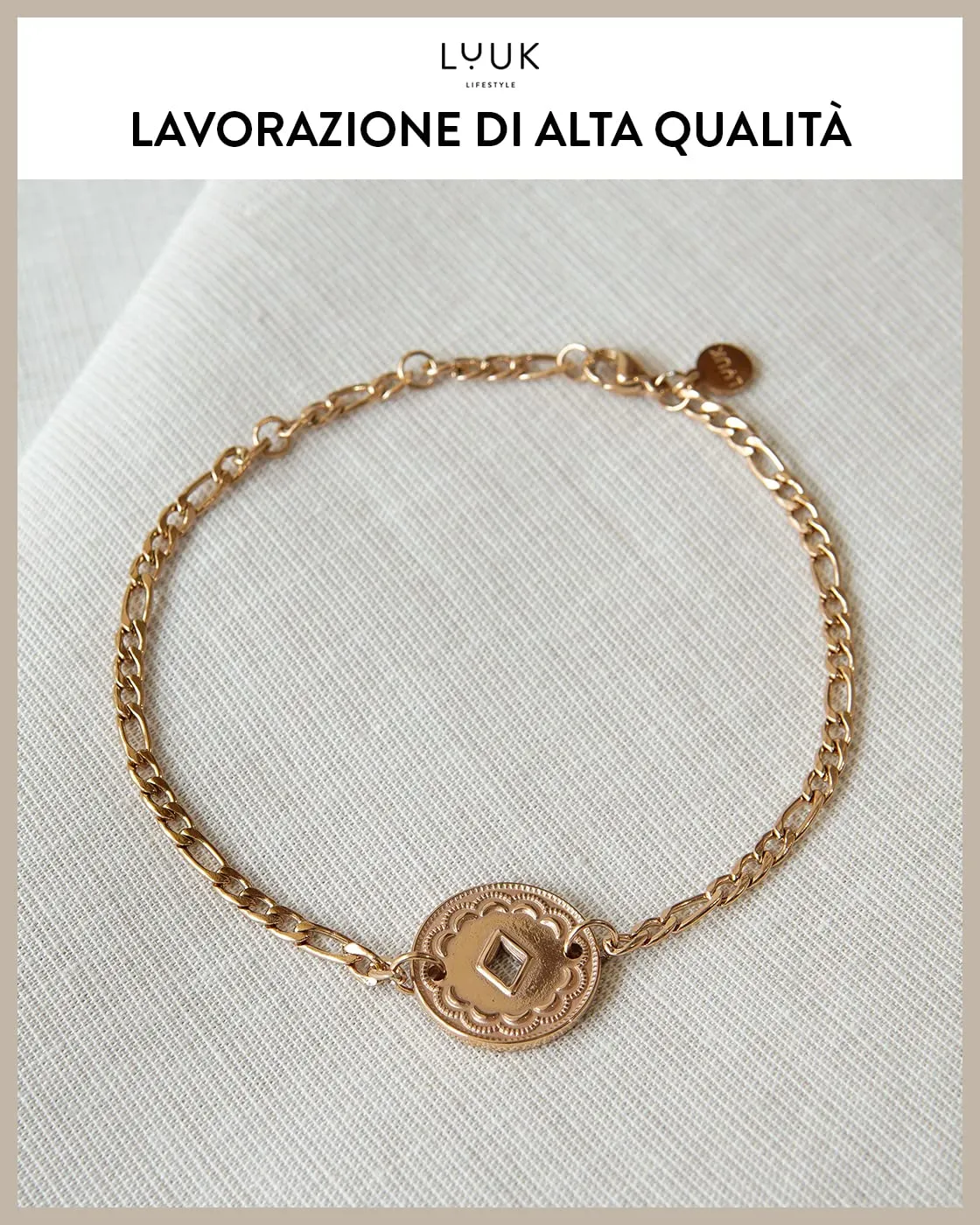 LUUK LIFESTYLE Braccialetto in filigrana in acciaio inossidabile con ciondolo a forma di rombo, rosa - immagine 2