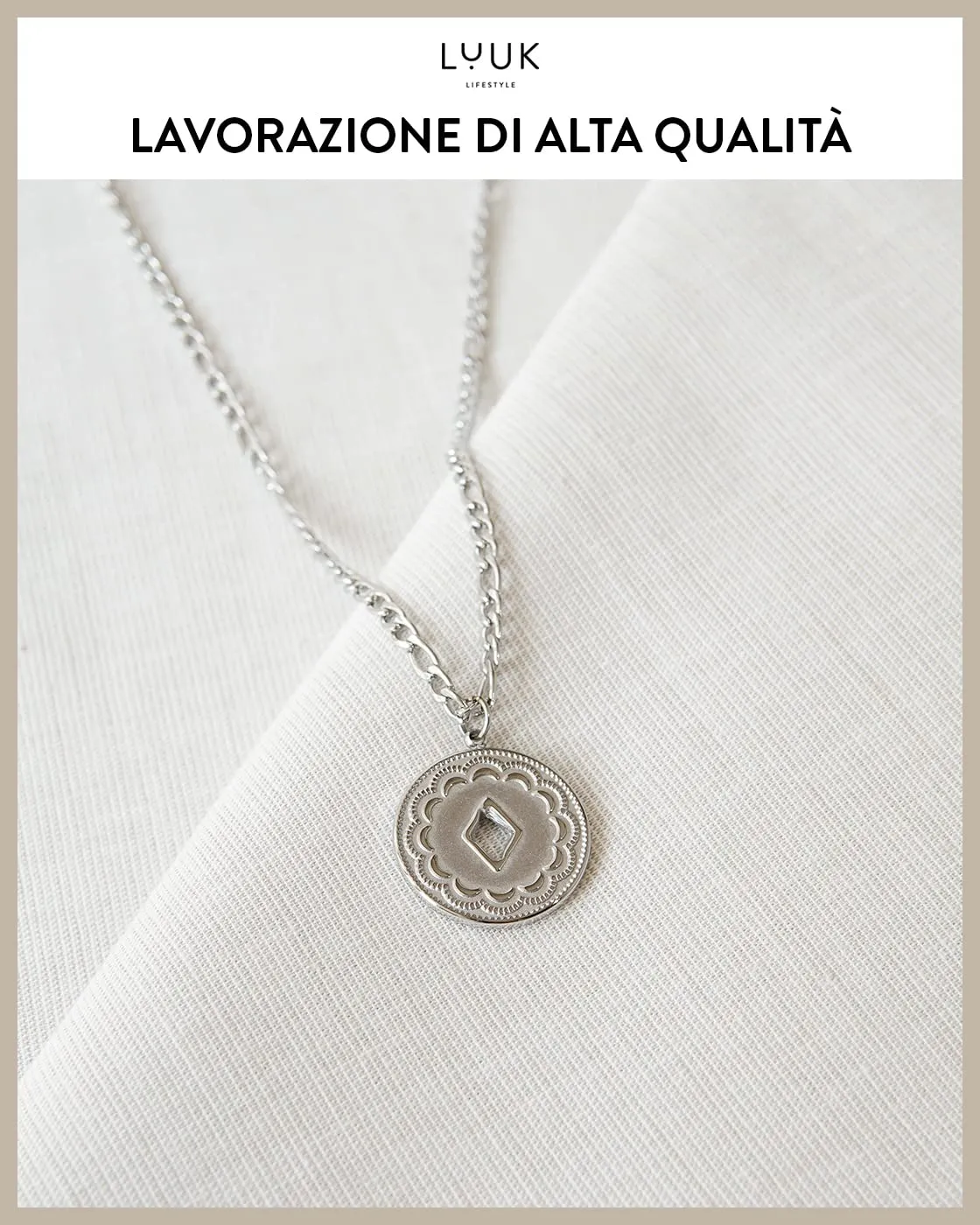 LUUK LIFESTYLE Collana in acciaio inossidabile modello catena forzatina, 50cm, Argento - immagine 2