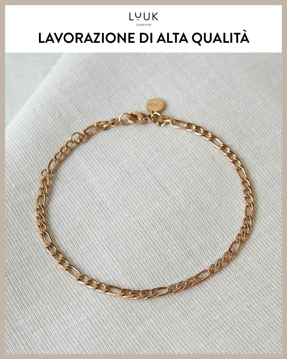 LUUK LIFESTYLE Braccialetto Catena Figaro in Acciaio Inossidabile, Rosa - immagine 2