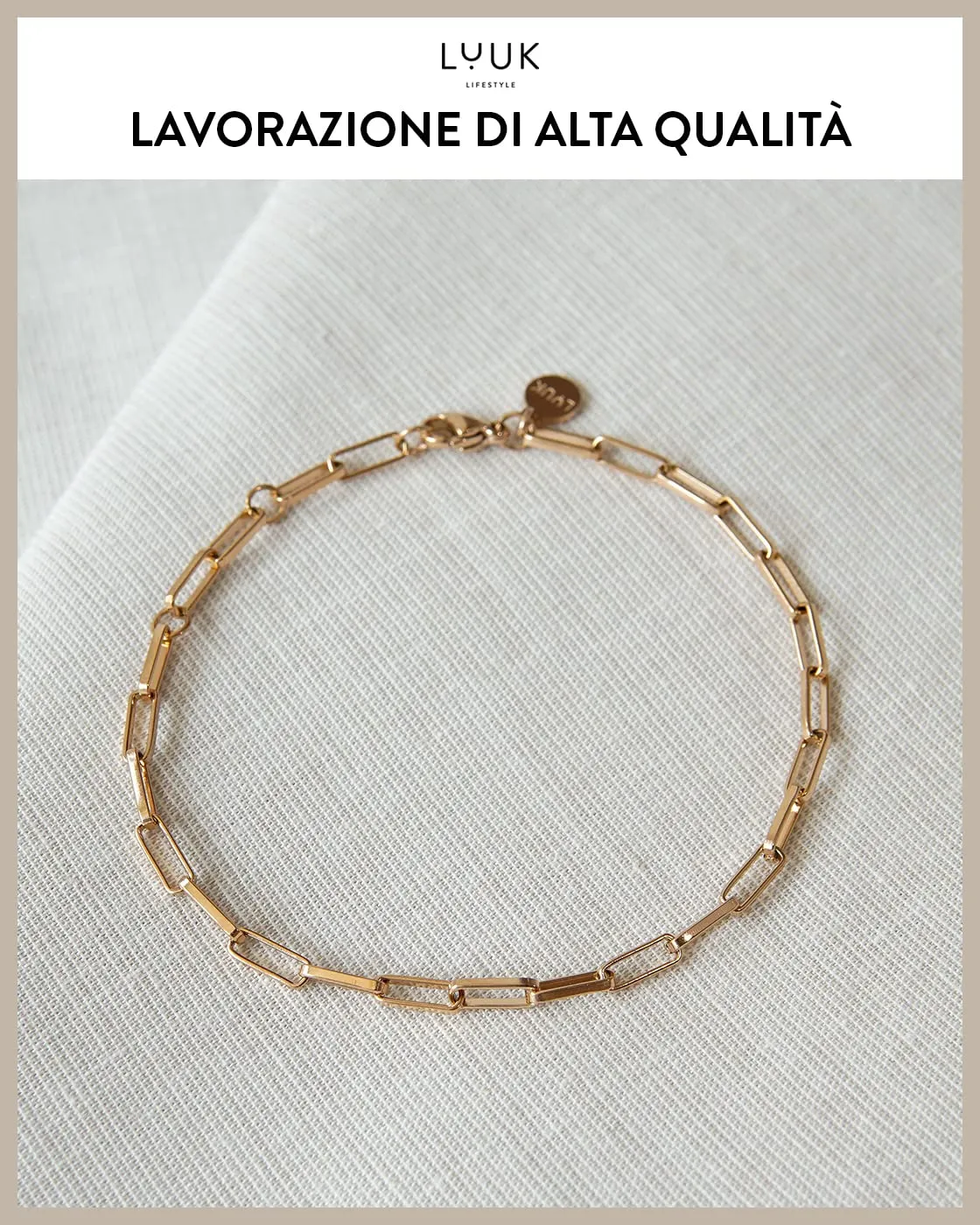 LUUK LIFESTYLE Bracciale in acciaio inossidabile catena forzatina regolabile, rosa - immagine 2