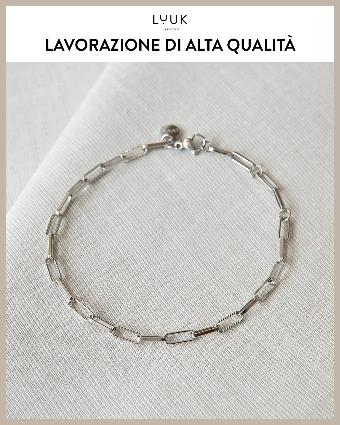 LUUK LIFESTYLE Braccialetto a catena forzatina in acciaio inossidabile, lunghezza regolabile, argento - immagine 2