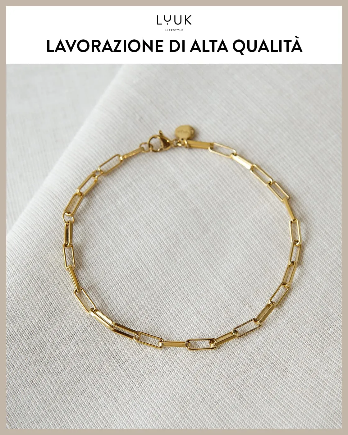 LUUK LIFESTYLE Bracciale in acciaio inossidabile catena forzatina, Oro - immagine 2