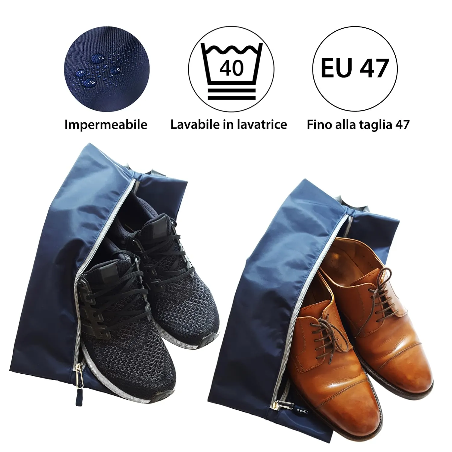 TRAVANDO Set da 2 sacchetti porta scarpe impermeabili (Blu) - immagine 2