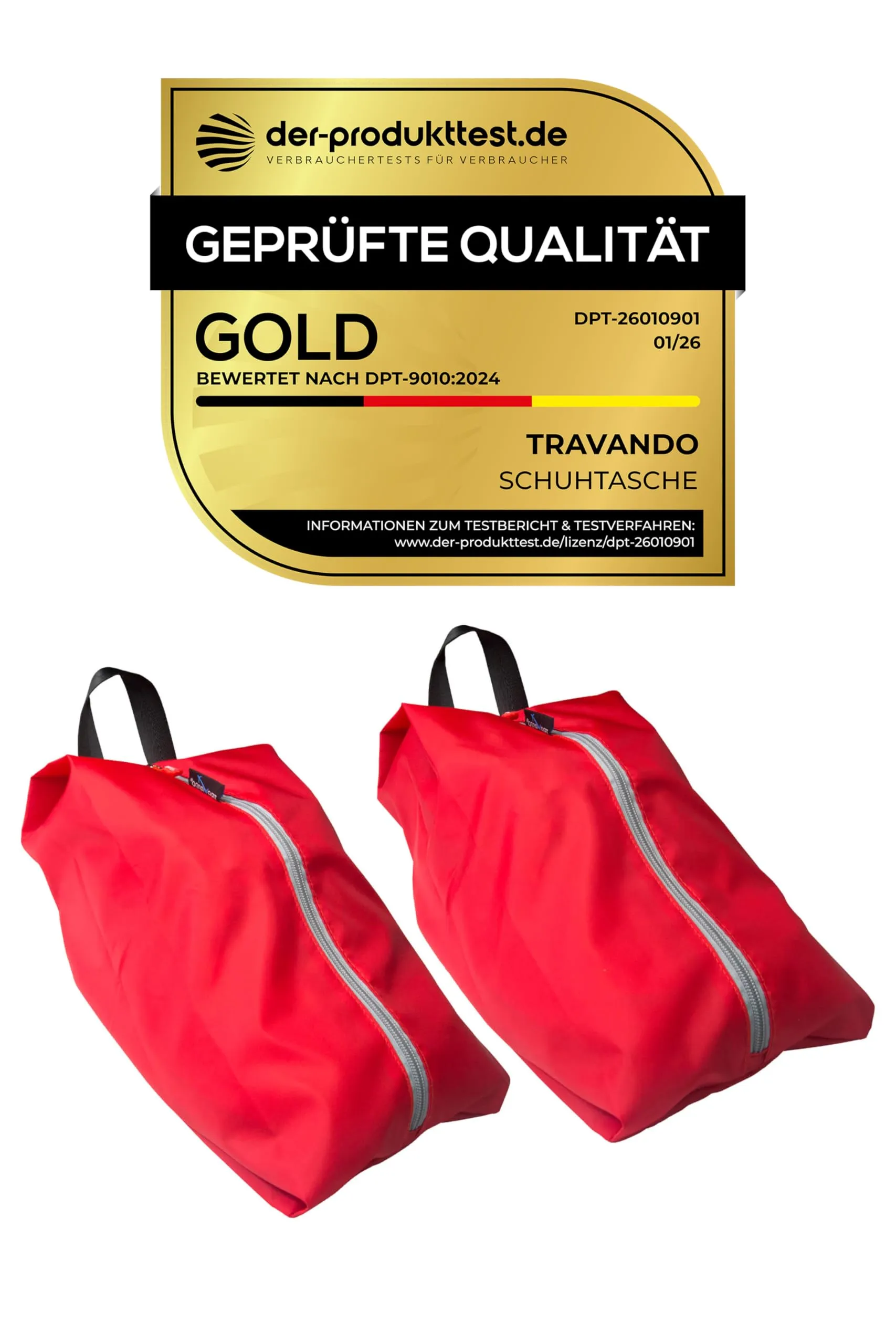 TRAVANDO Set da 2 sacchetti porta scarpe impermeabili (Rosso) - immagine 1