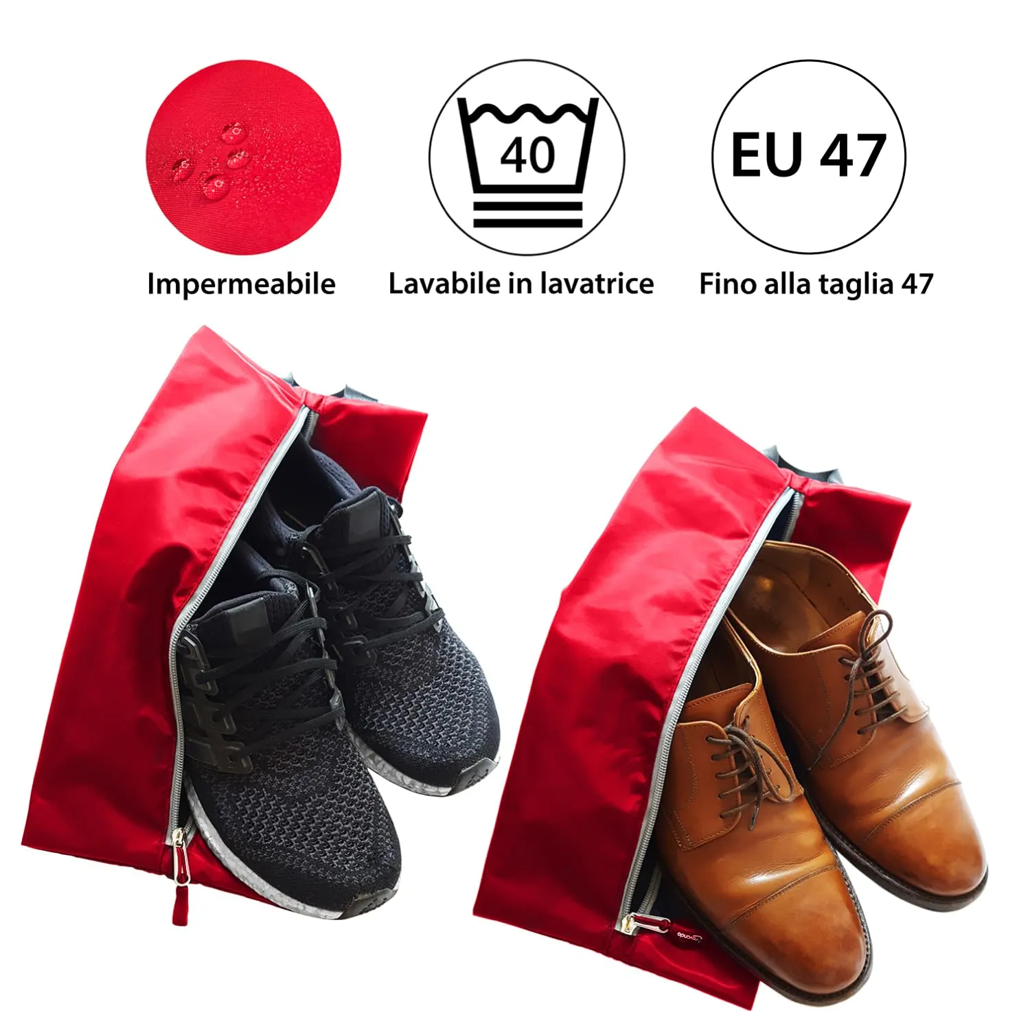 TRAVANDO Set da 2 sacchetti porta scarpe impermeabili (Rosso) - immagine 2