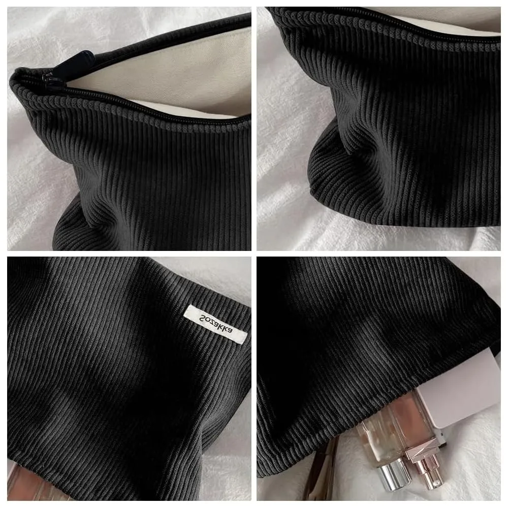 HMCEY Pochette in Tela per Cosmetici e Trucchi con Cerniera - Nero - immagine 3