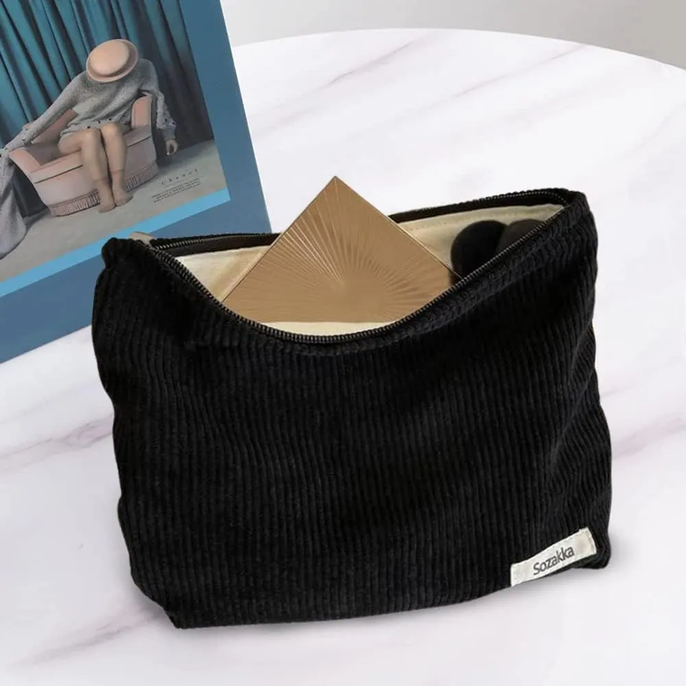 HMCEY Pochette in Tela per Cosmetici e Trucchi con Cerniera - Nero - immagine 5