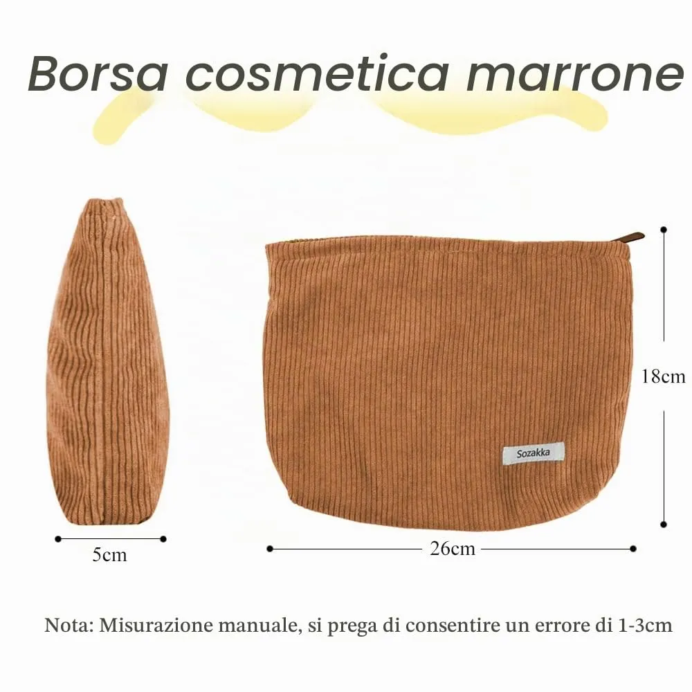 HMCEY Pochette Portatutto in Tela per Cosmetici e Trucchi con Cerniera, Marrone - immagine 2