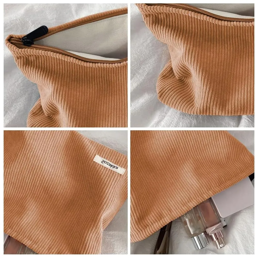 HMCEY Pochette Portatutto in Tela per Cosmetici e Trucchi con Cerniera, Marrone - immagine 3