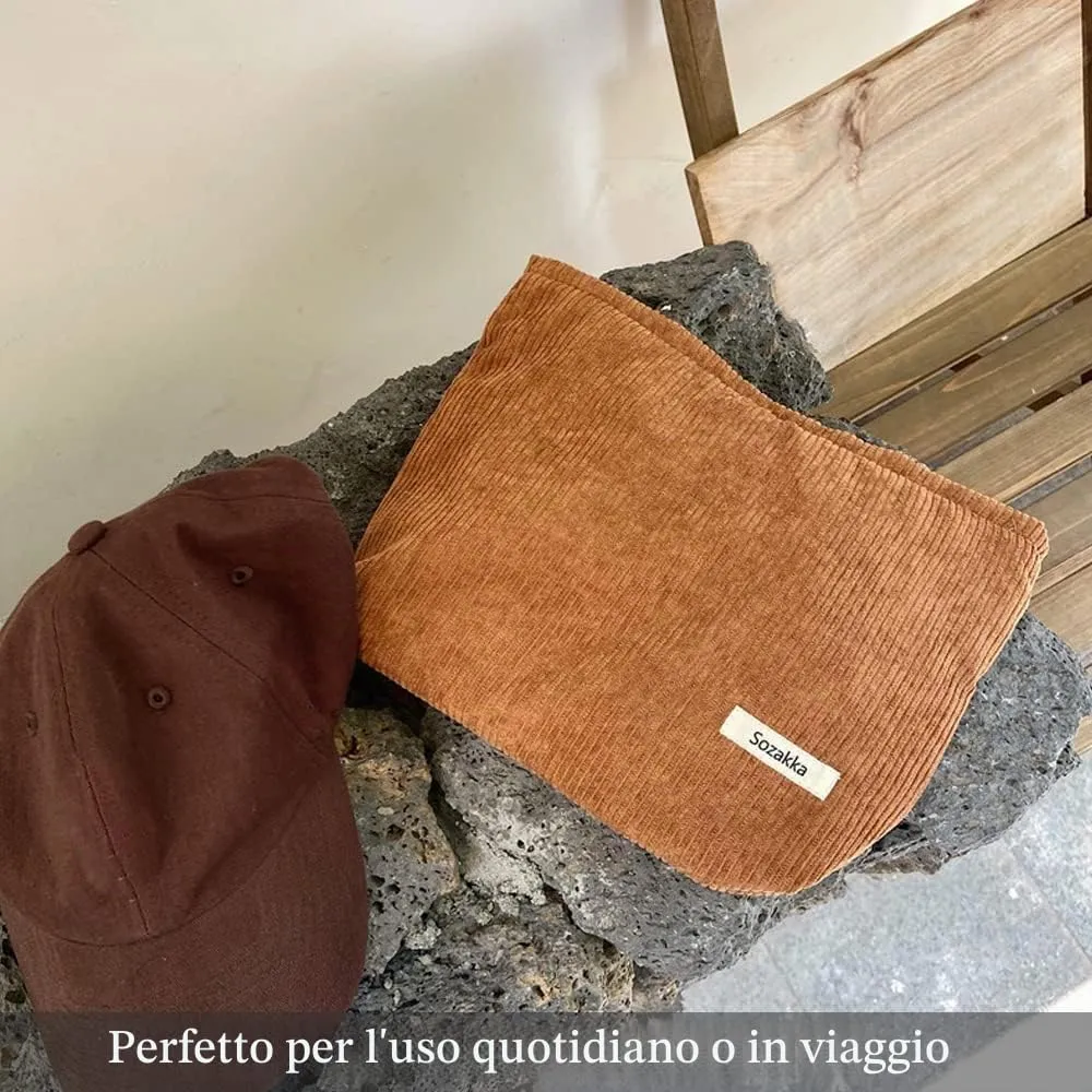 HMCEY Pochette Portatutto in Tela per Cosmetici e Trucchi con Cerniera, Marrone - immagine 4