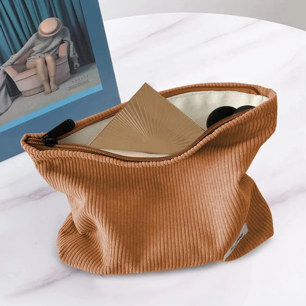 HMCEY Pochette Portatutto in Tela per Cosmetici e Trucchi con Cerniera, Marrone - immagine 5