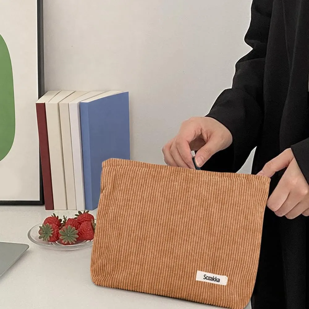 HMCEY Pochette Portatutto in Tela per Cosmetici e Trucchi con Cerniera, Marrone - immagine 6