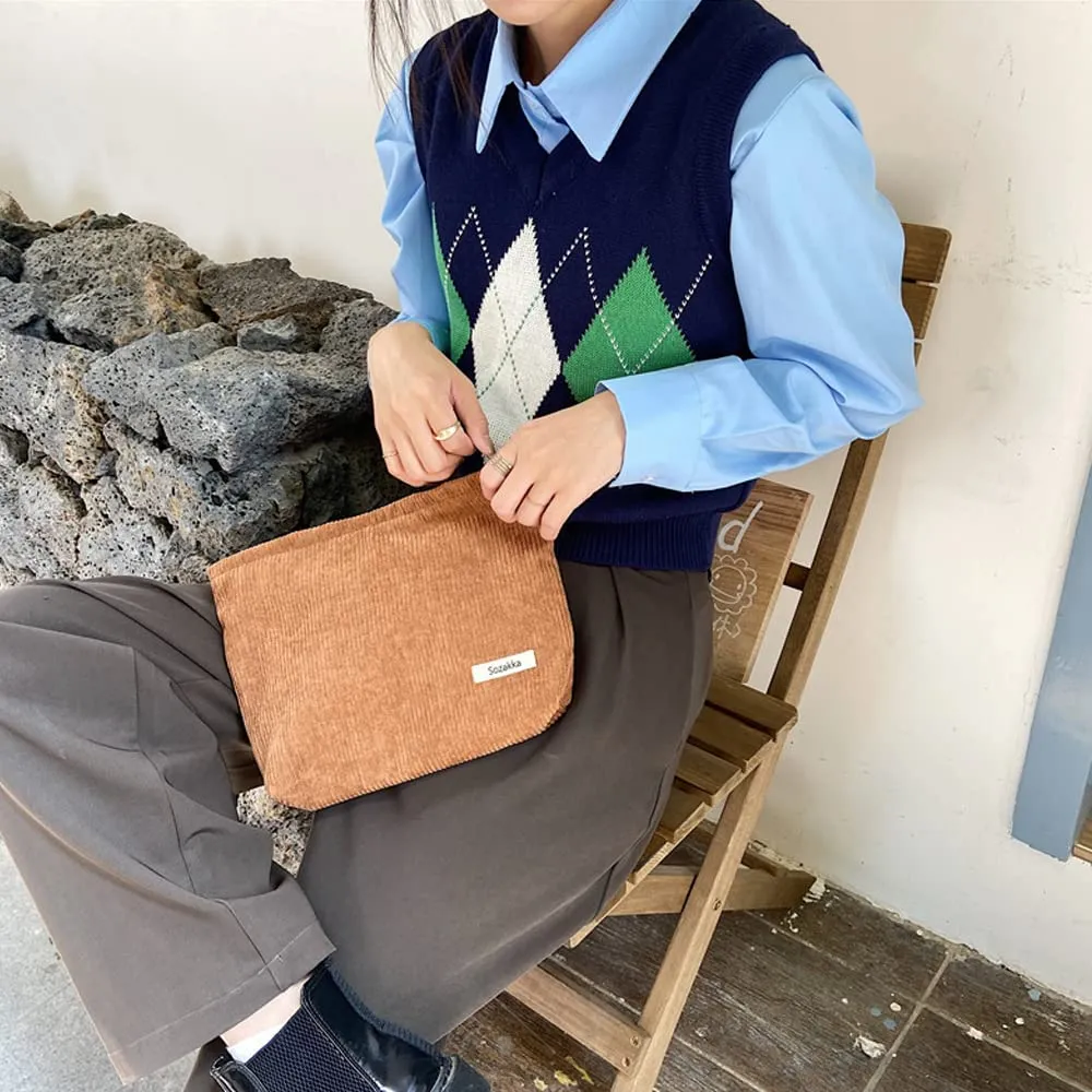 HMCEY Pochette Portatutto in Tela per Cosmetici e Trucchi con Cerniera, Marrone - immagine 7