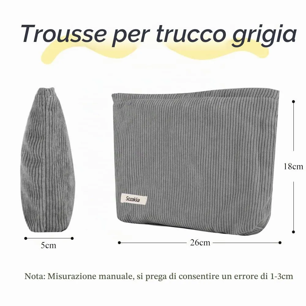 HMCEY Pochette in Tela per Cosmetici e Trucchi con Cerniera - Grigio - immagine 2