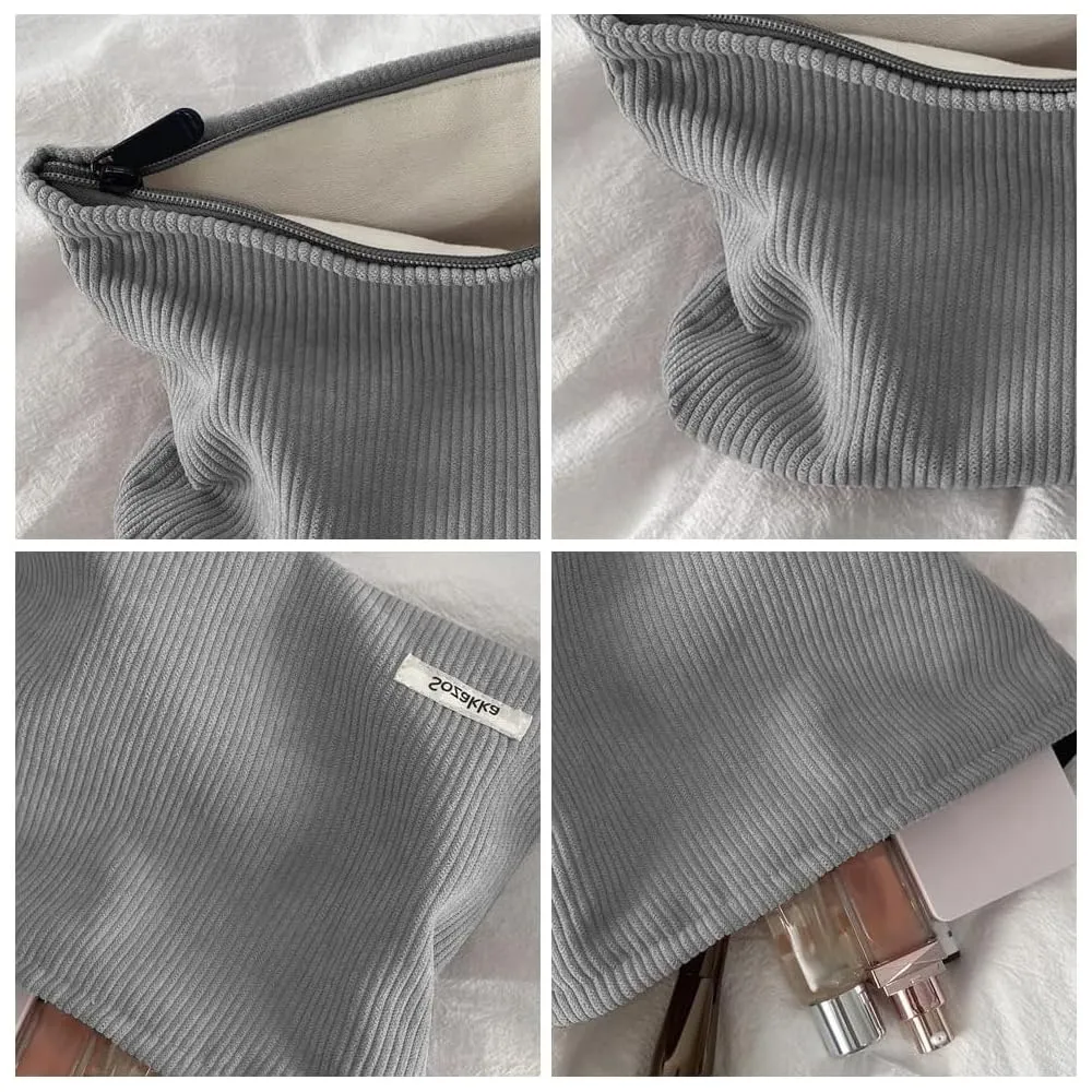 HMCEY Pochette in Tela per Cosmetici e Trucchi con Cerniera - Grigio - immagine 3