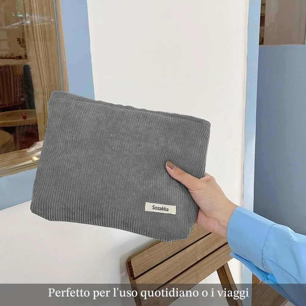 HMCEY Pochette in Tela per Cosmetici e Trucchi con Cerniera - Grigio - immagine 4