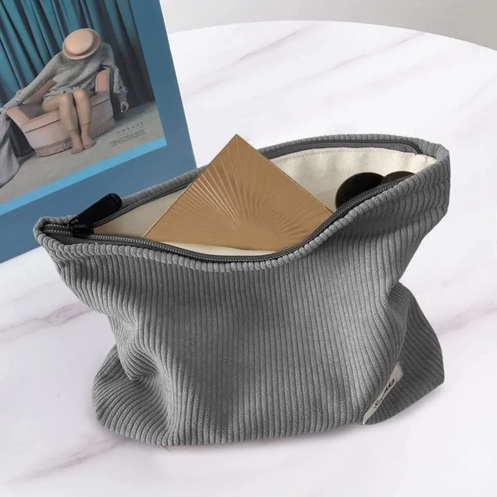HMCEY Pochette in Tela per Cosmetici e Trucchi con Cerniera - Grigio - immagine 6