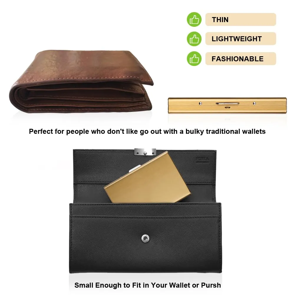 Vicloon Porta Carte di Credito in Acciaio Inossidabile Anti RFID e NFC, 2 Pezzi, Oro e Argento - immagine 3