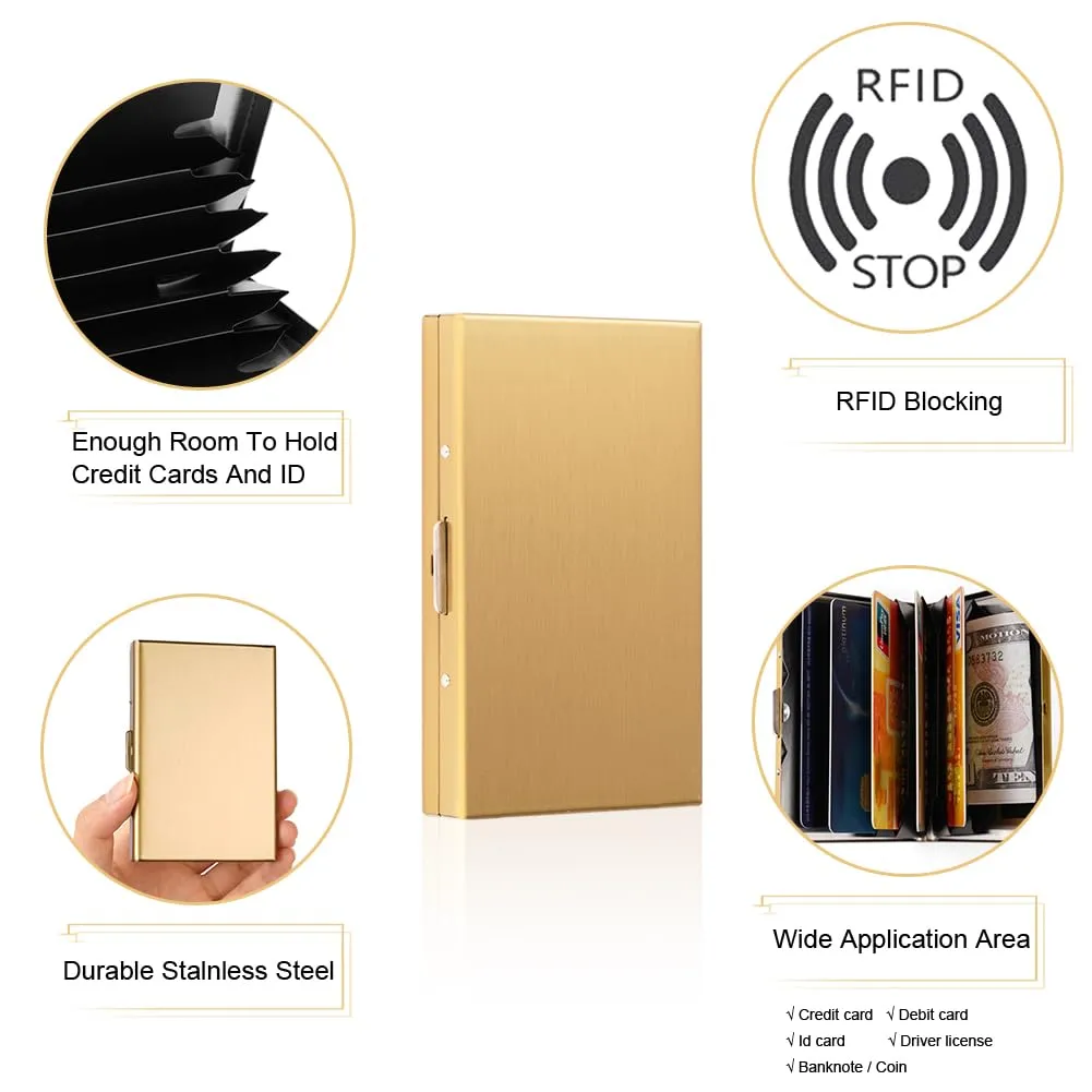 Vicloon Porta Carte di Credito in Acciaio Inossidabile Anti RFID e NFC, 2 Pezzi, Oro e Argento - immagine 5