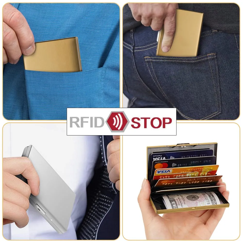 Vicloon Porta Carte di Credito in Acciaio Inossidabile Anti RFID e NFC, 2 Pezzi, Oro e Argento - immagine 7