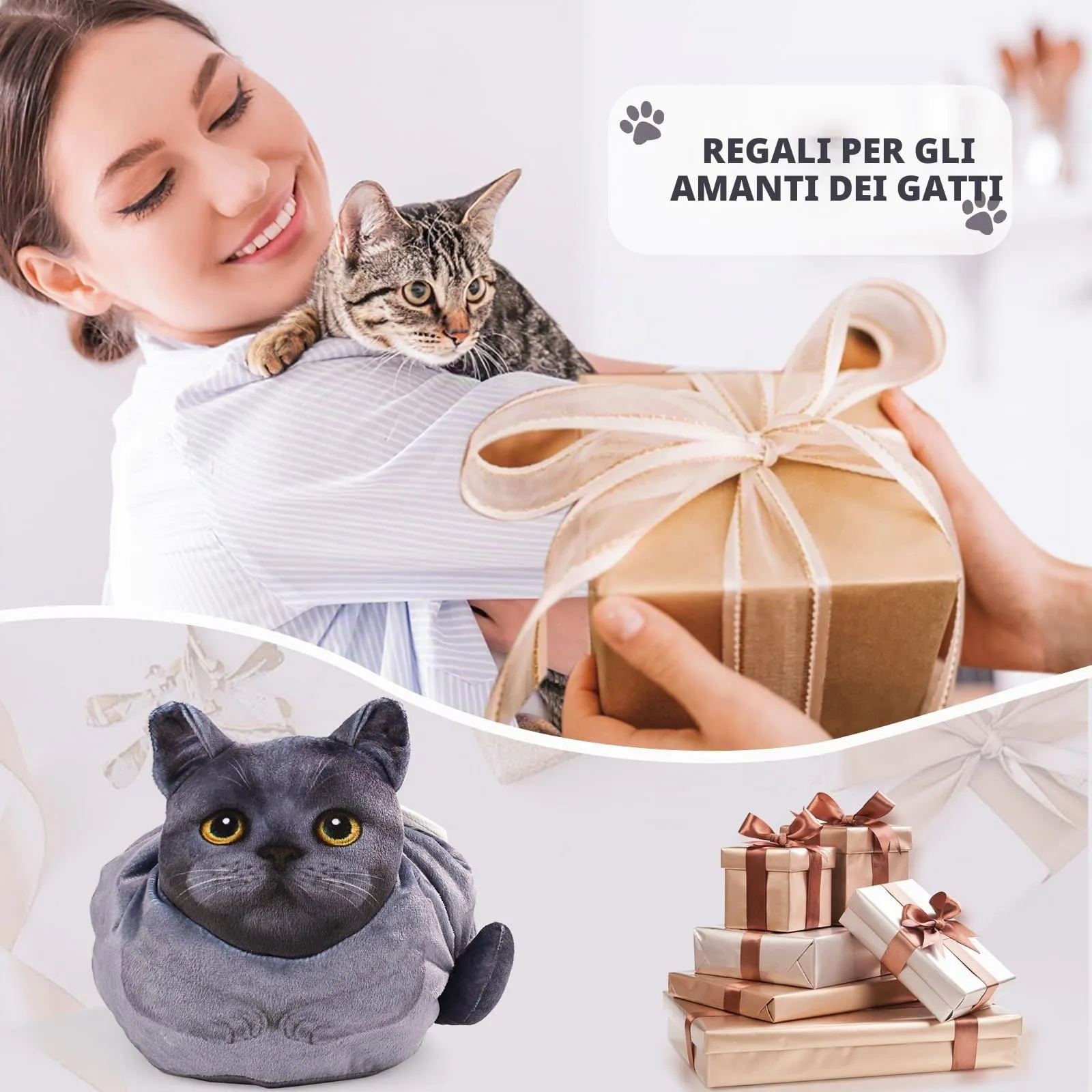 Openhahaha Borsa Trucco a Forma di Gatto con Coulisse, Organizzatore Cosmetici Portatile per Viaggio, Blu Gatto HZB-001 - immagine 5
