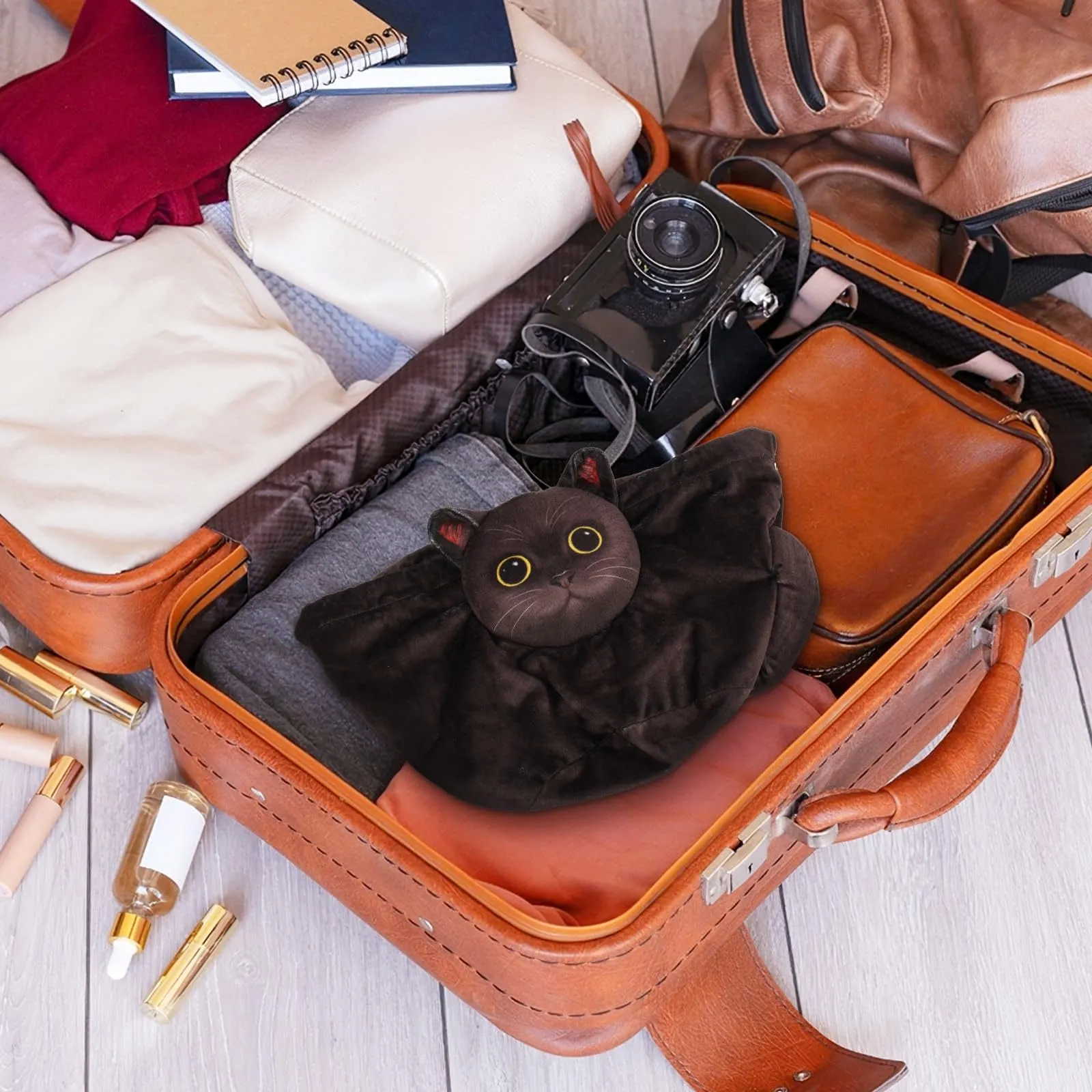 Openhahaha Borsa Trucco a Forma di Gatto con Coulisse, Organizzatore Cosmetici Portatile da Viaggio, Gatto Nero HBZ-001 - immagine 8