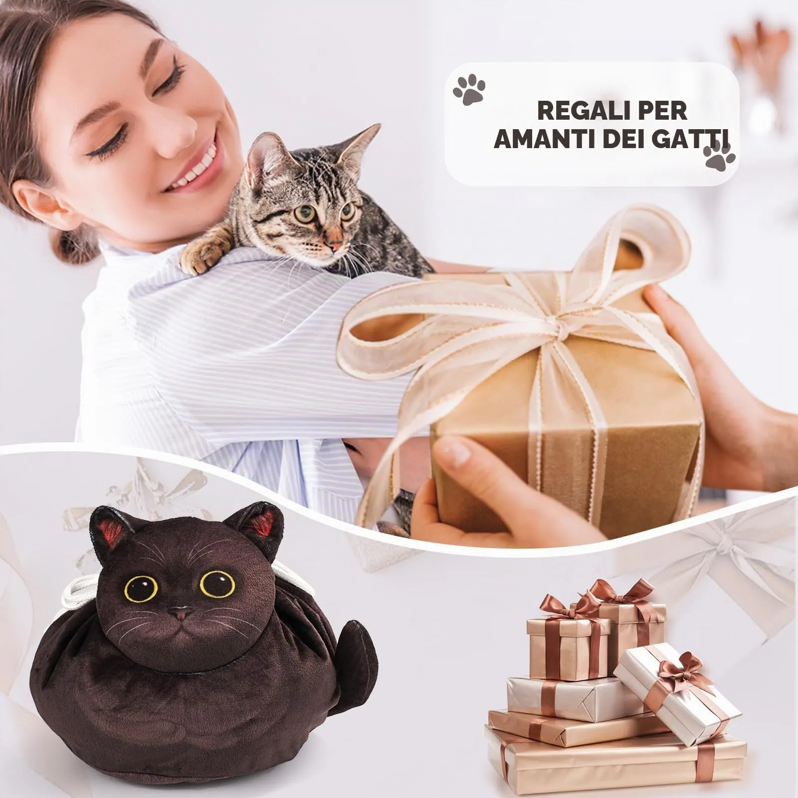 Openhahaha Borsa Trucco a Forma di Gatto con Coulisse, Organizzatore Cosmetici Portatile da Viaggio, Gatto Nero HBZ-001 - immagine 9