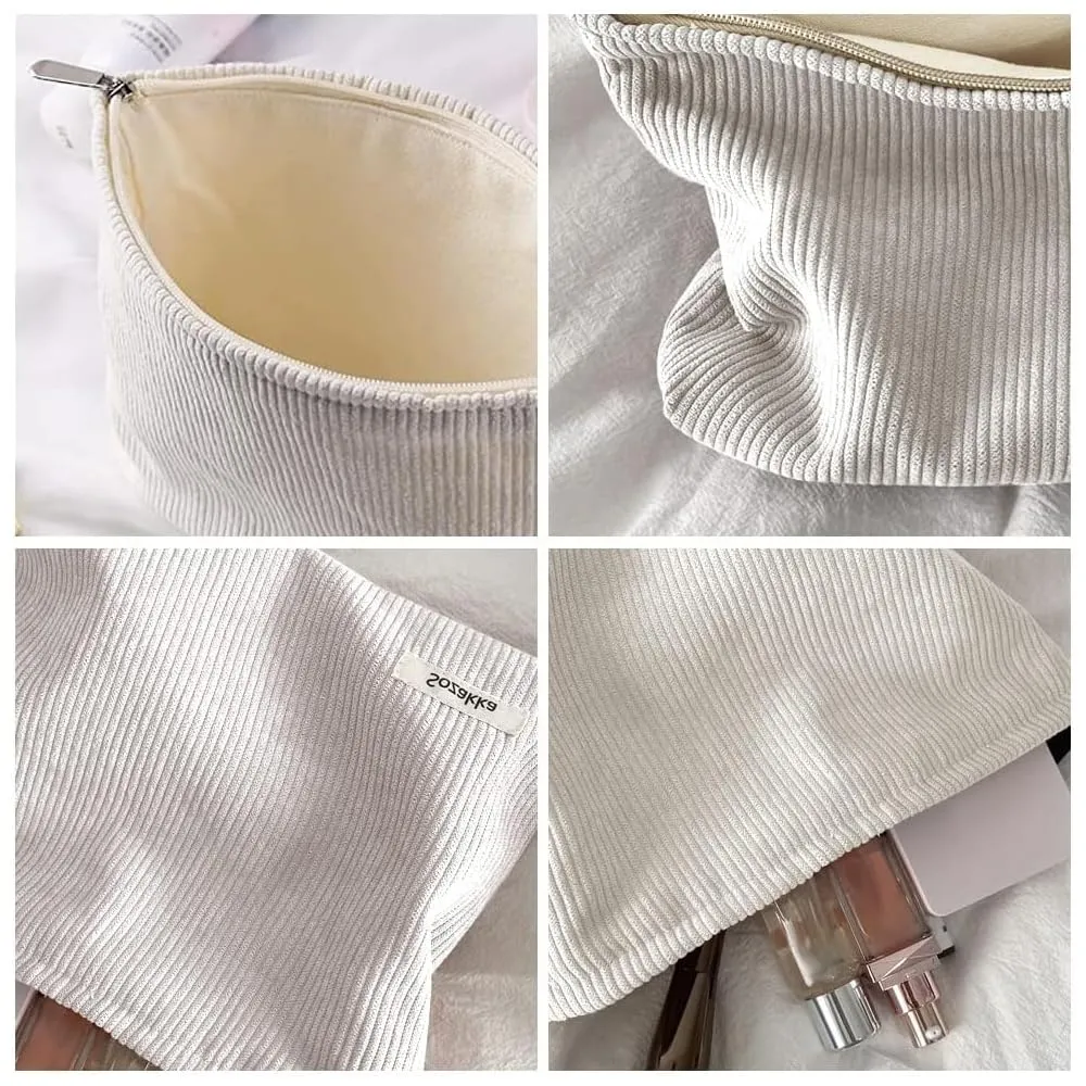 HMCEY Pochette in Tela per Cosmetici e Trucchi con Cerniera - Bianco - immagine 3