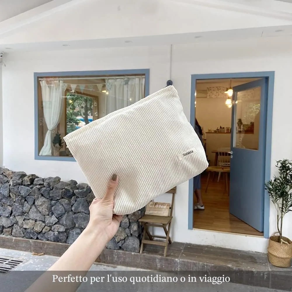 HMCEY Pochette in Tela per Cosmetici e Trucchi con Cerniera - Bianco - immagine 4