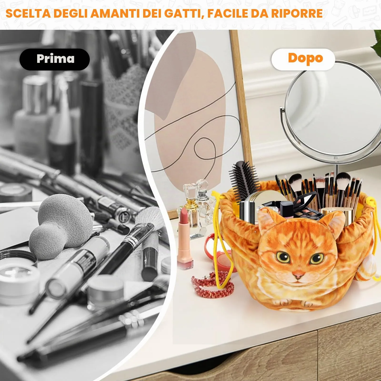 Openhahaha Trousse Trucchi Donna a Forma di Gatto con Coulisse, Borsa Cosmetica da Viaggio HBZ-001 - immagine 8