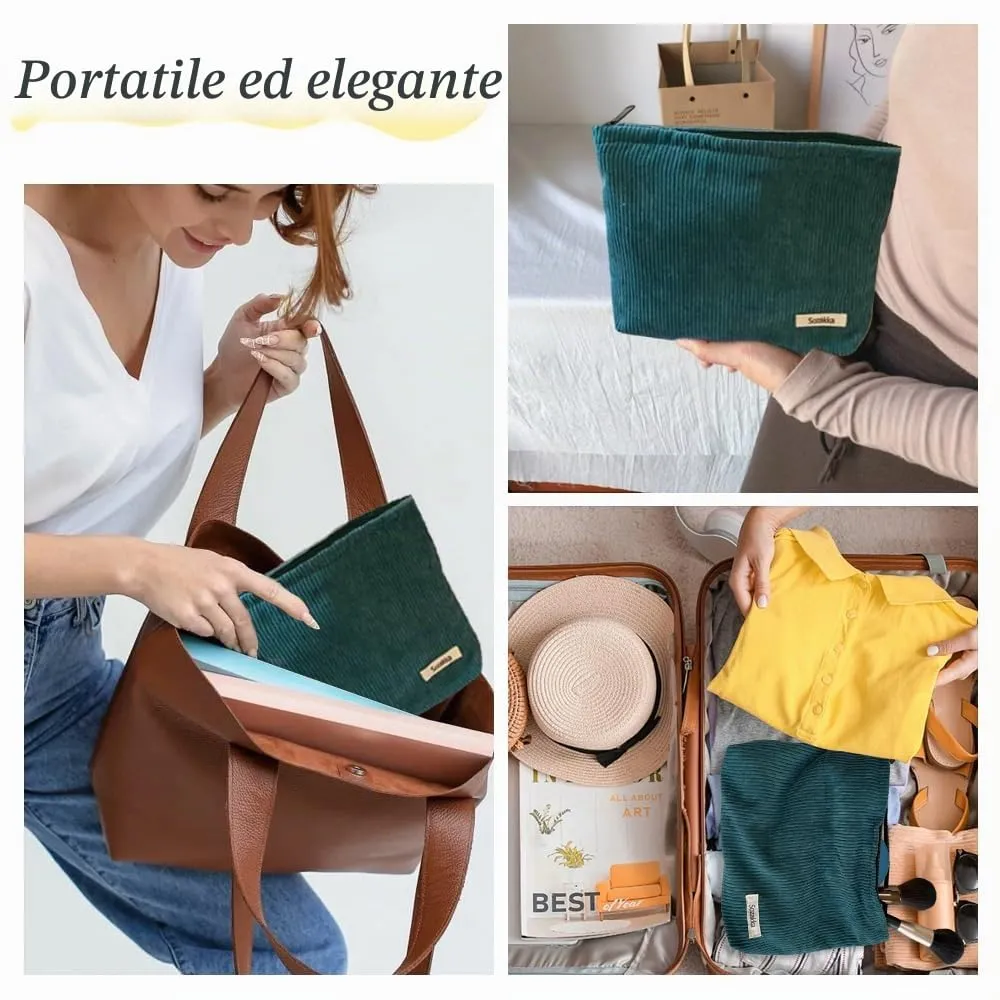 HMCEY Pochette in Tela per Cosmetici e Trucchi con Cerniera, Verde Scuro - immagine 3