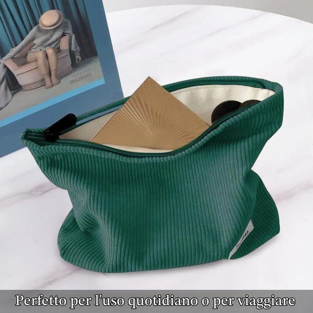 HMCEY Pochette in Tela per Cosmetici e Trucchi con Cerniera, Verde Scuro - immagine 5