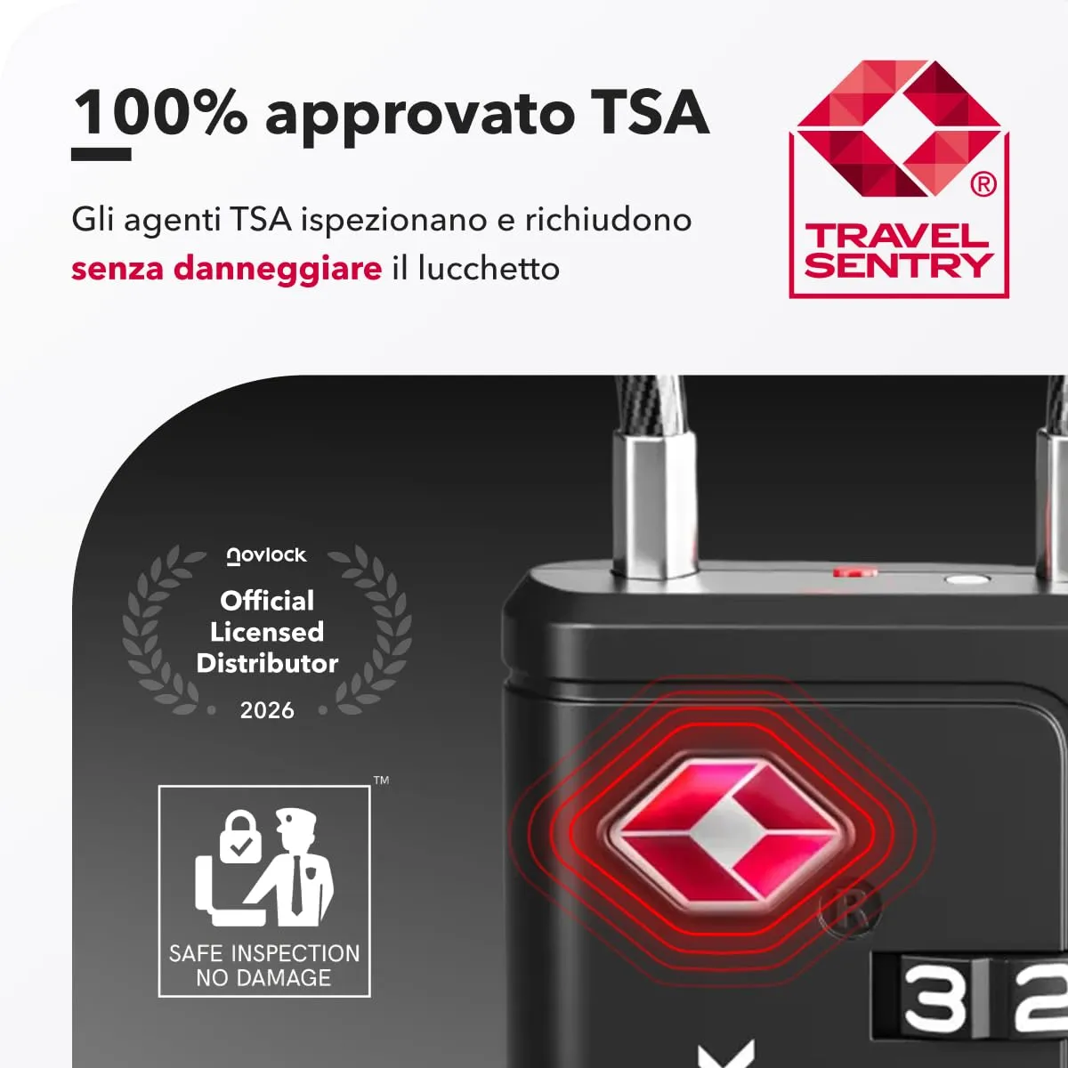 NovLock Lucchetti TSA a combinazione a 4 cifre, confezione da 4 neri, NLTSA002 - immagine 3