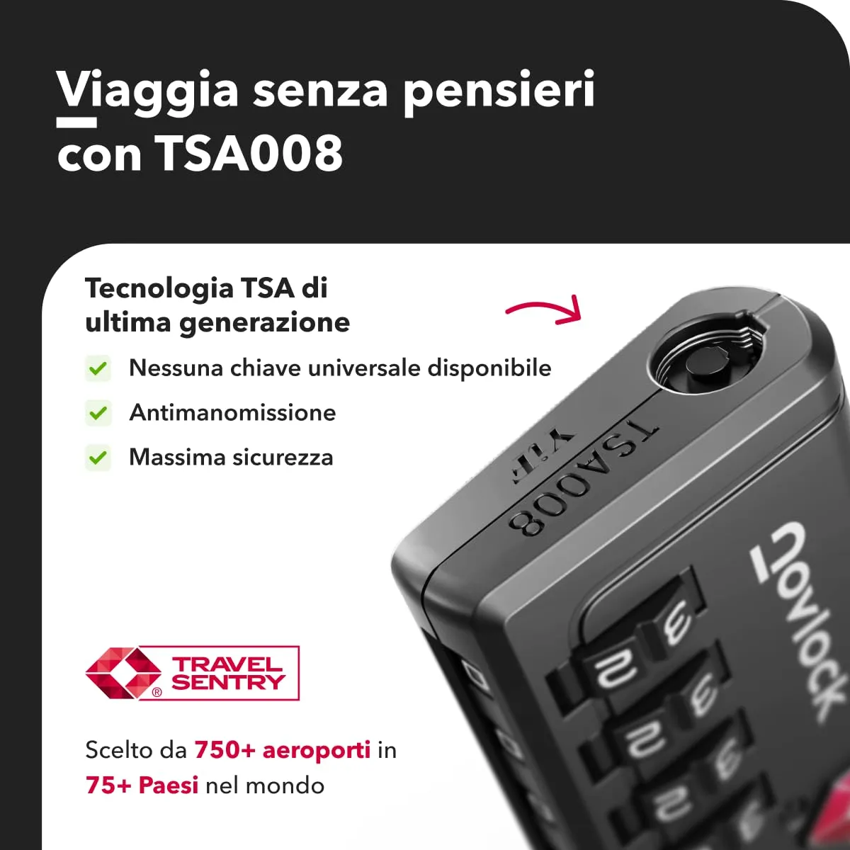 NovLock Lucchetti TSA a combinazione a 4 cifre, confezione da 4 neri, NLTSA002 - immagine 6
