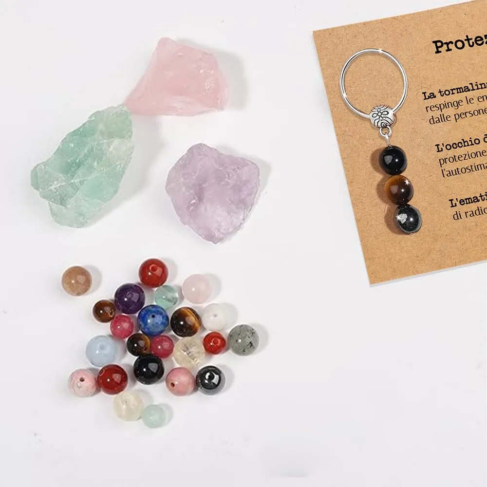 Vulfire Portachiavi con cristalli naturali e pietre curative (Protezione) - immagine 5
