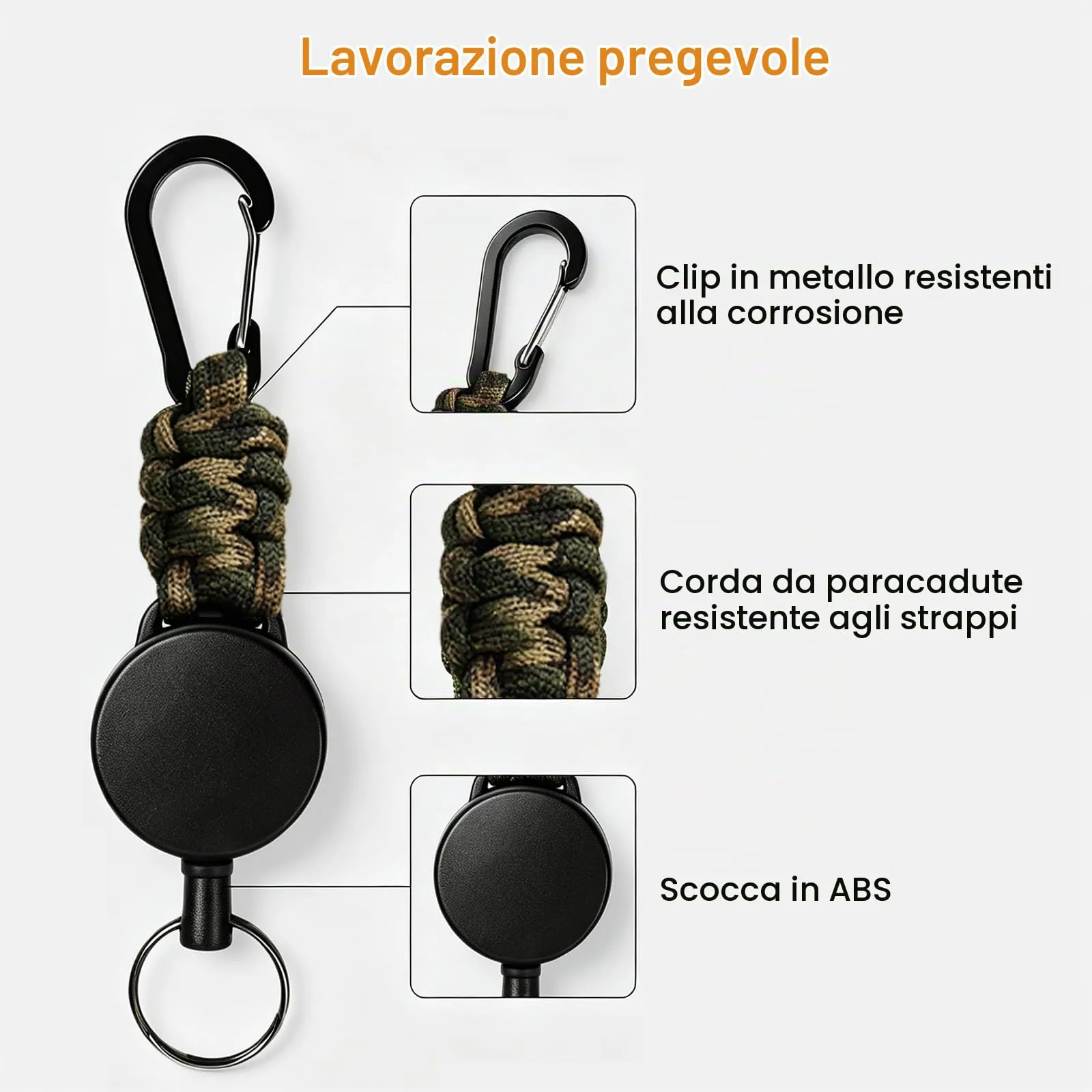 AiQInu Portachiavi Telescopico con Cavo d'Acciaio 60cm, 2 Pezzi (Kaki + Mimetica) - immagine 2