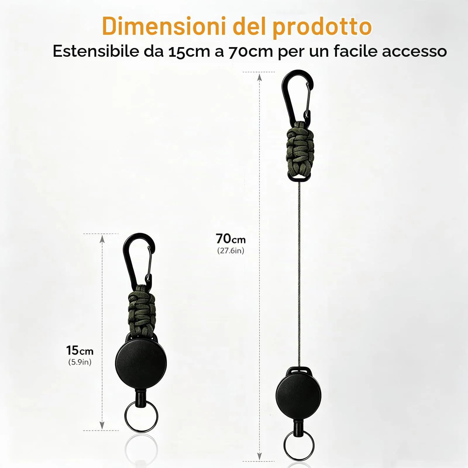 AiQInu Portachiavi Telescopico con Cavo d'Acciaio 60cm, 2 Pezzi (Kaki + Mimetica) - immagine 7
