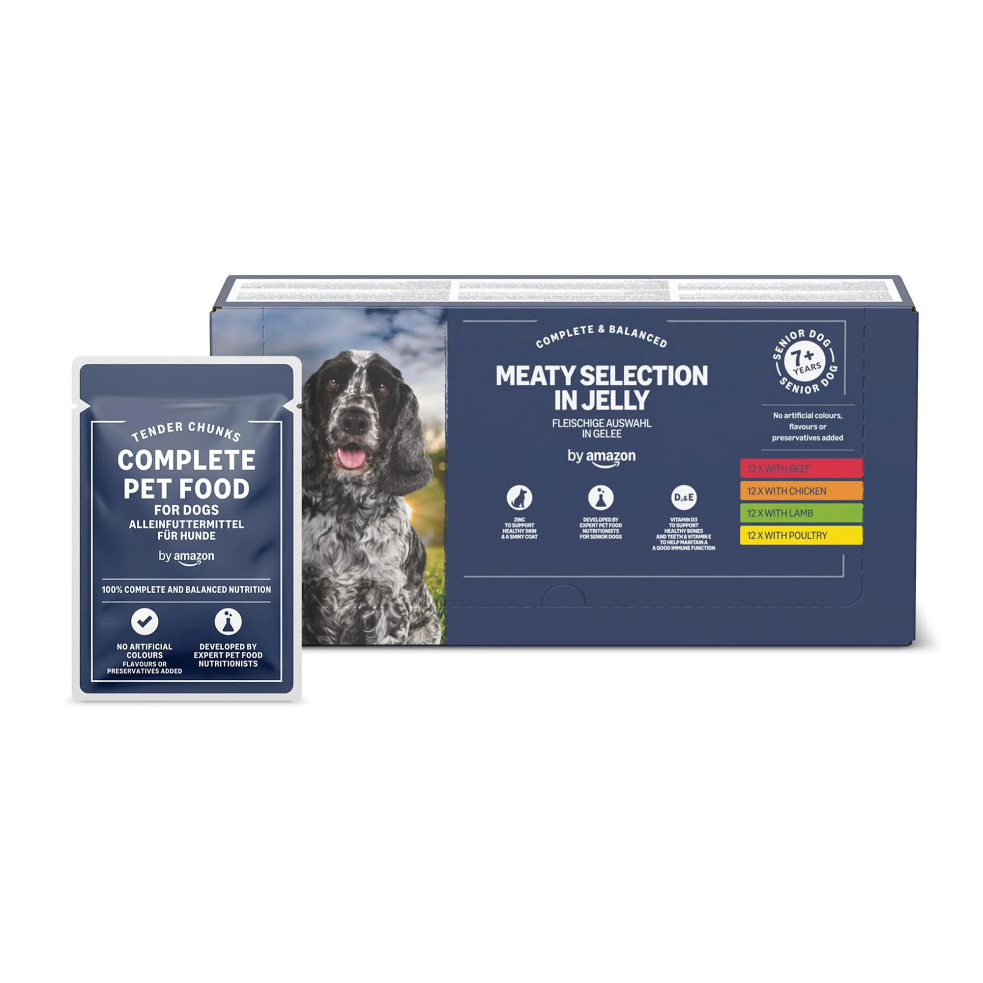 by Amazon Alimento completo per cani anziani, Selezione di carne in gelatina, 4.8kg (48 sacchetti da 100g) - immagine 1