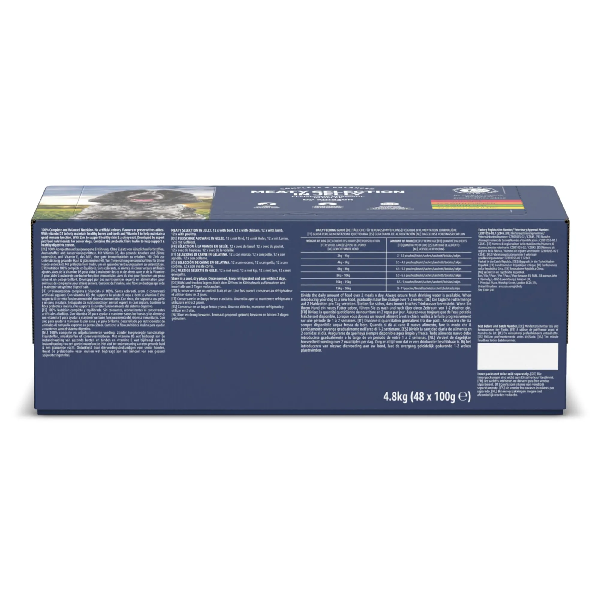 by Amazon Alimento completo per cani anziani, Selezione di carne in gelatina, 4.8kg (48 sacchetti da 100g) - immagine 8