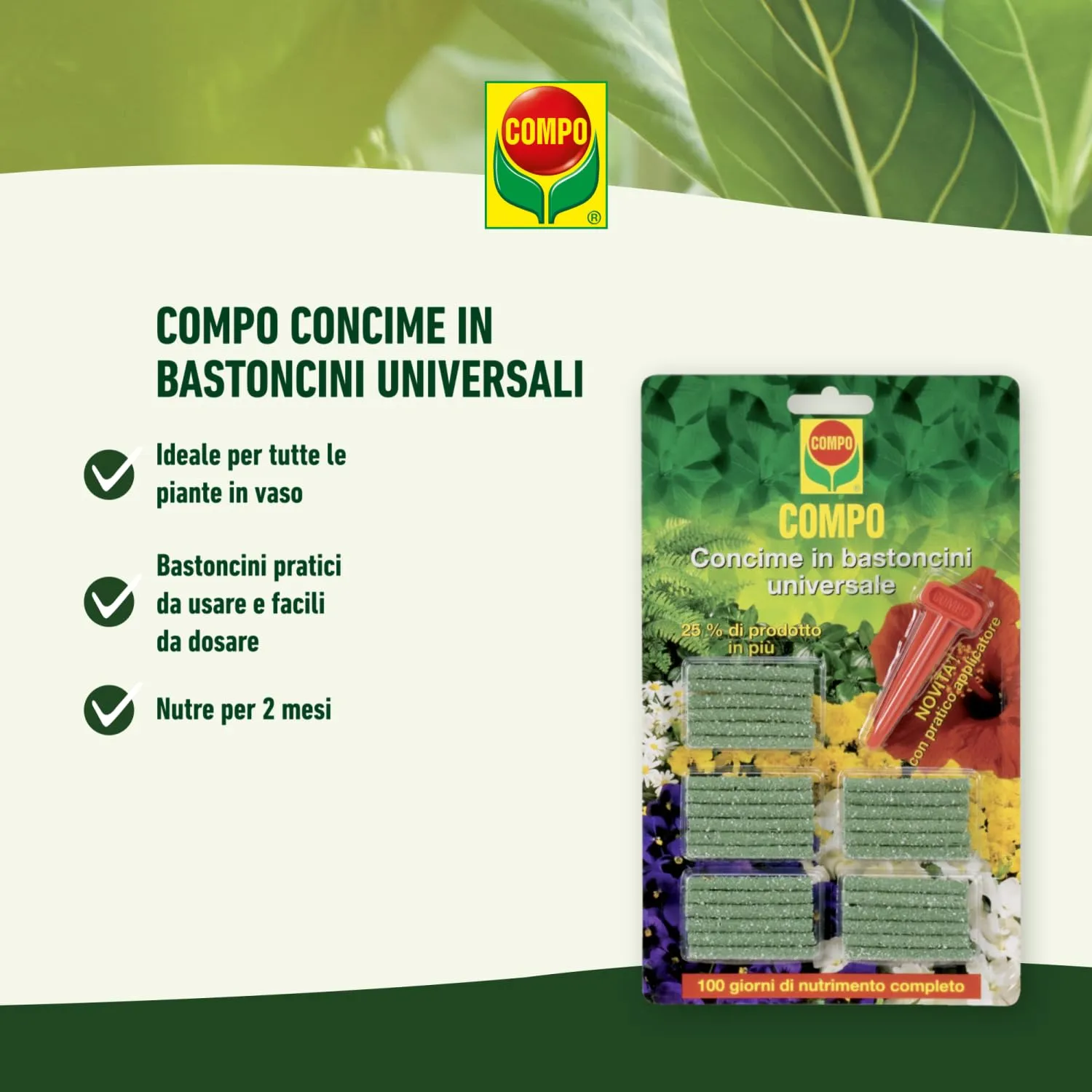 Compo Concime in Bastoncini Universale a Lenta Cessione per Piante in Vaso, 30 Bastoncini (27 g) - immagine 2