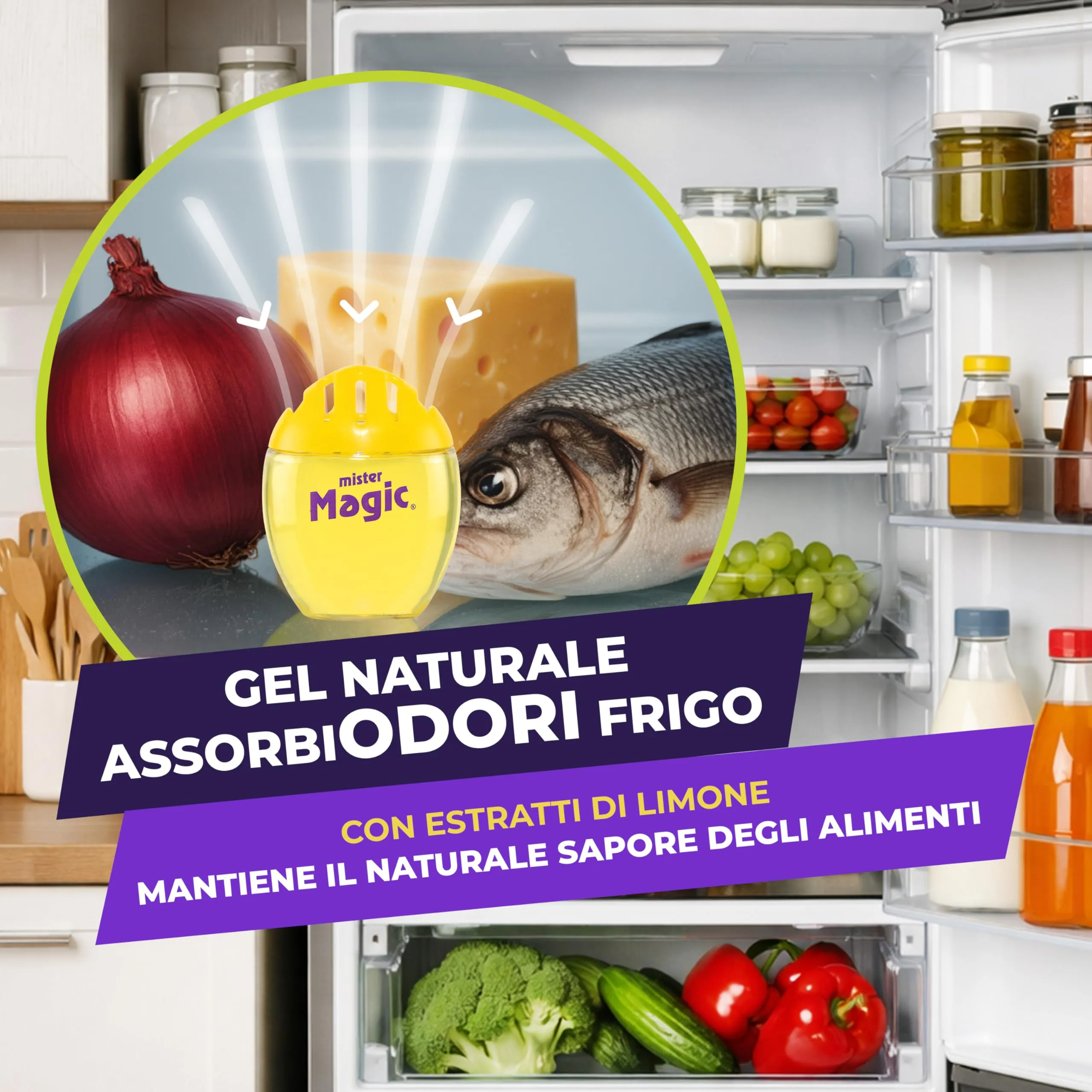 Mister Magic Assorbiodori Frigo, Gel Naturale con Estratti di Limone, 1 Unità - immagine 3
