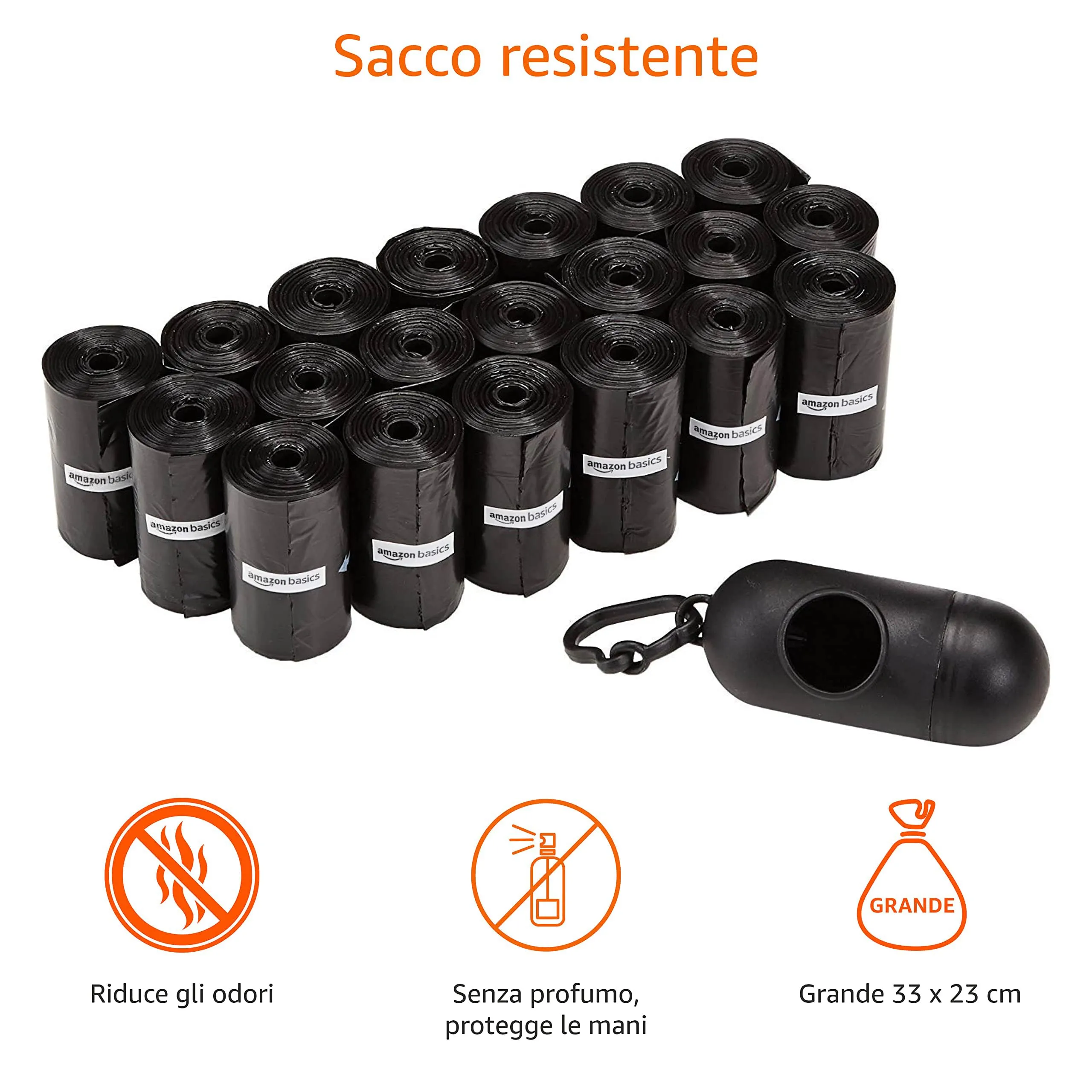 Amazon Basics Sacchetti igienici per cani con dispenser e clip per guinzaglio, inodori, 300 pezzi - immagine 4