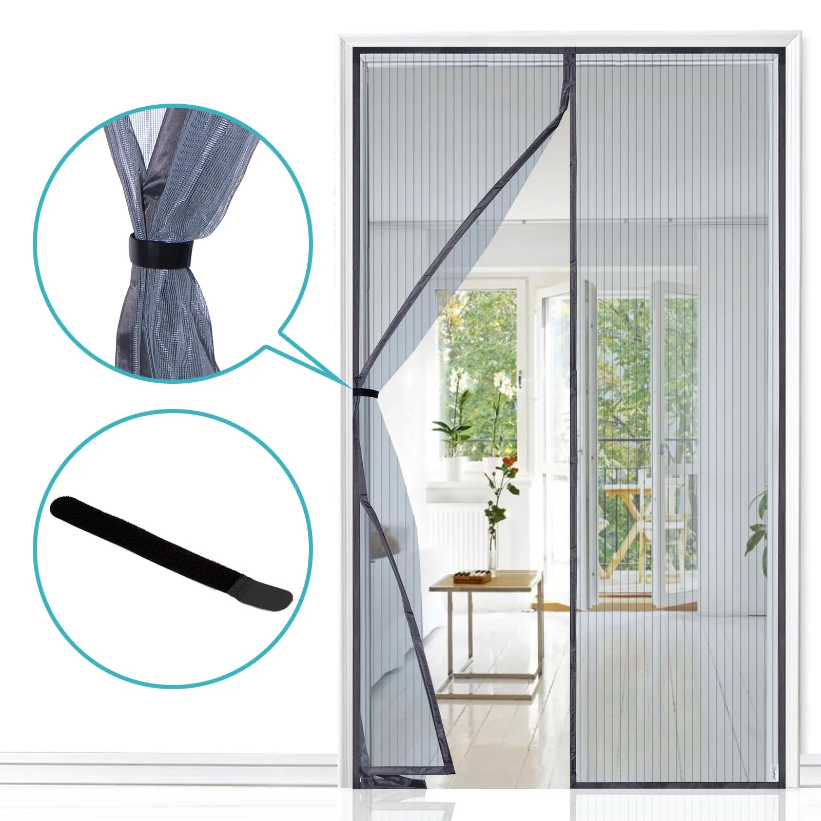 Apalus Zanzariera con Magneti per Porte, 140 x 240 cm, Grigio - immagine 2