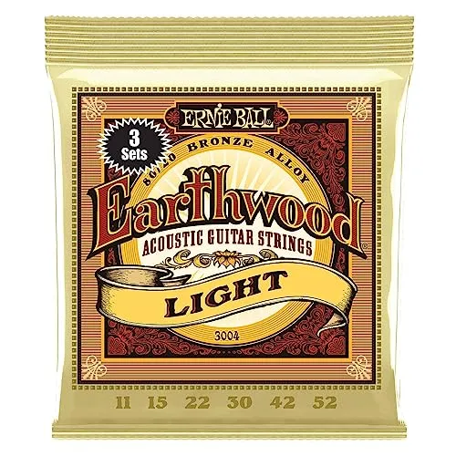 Ernie Ball Earthwood Light 80/20 Bronze Acoustic Guitar Strings, 3-Pack, 11-52 - immagine 4